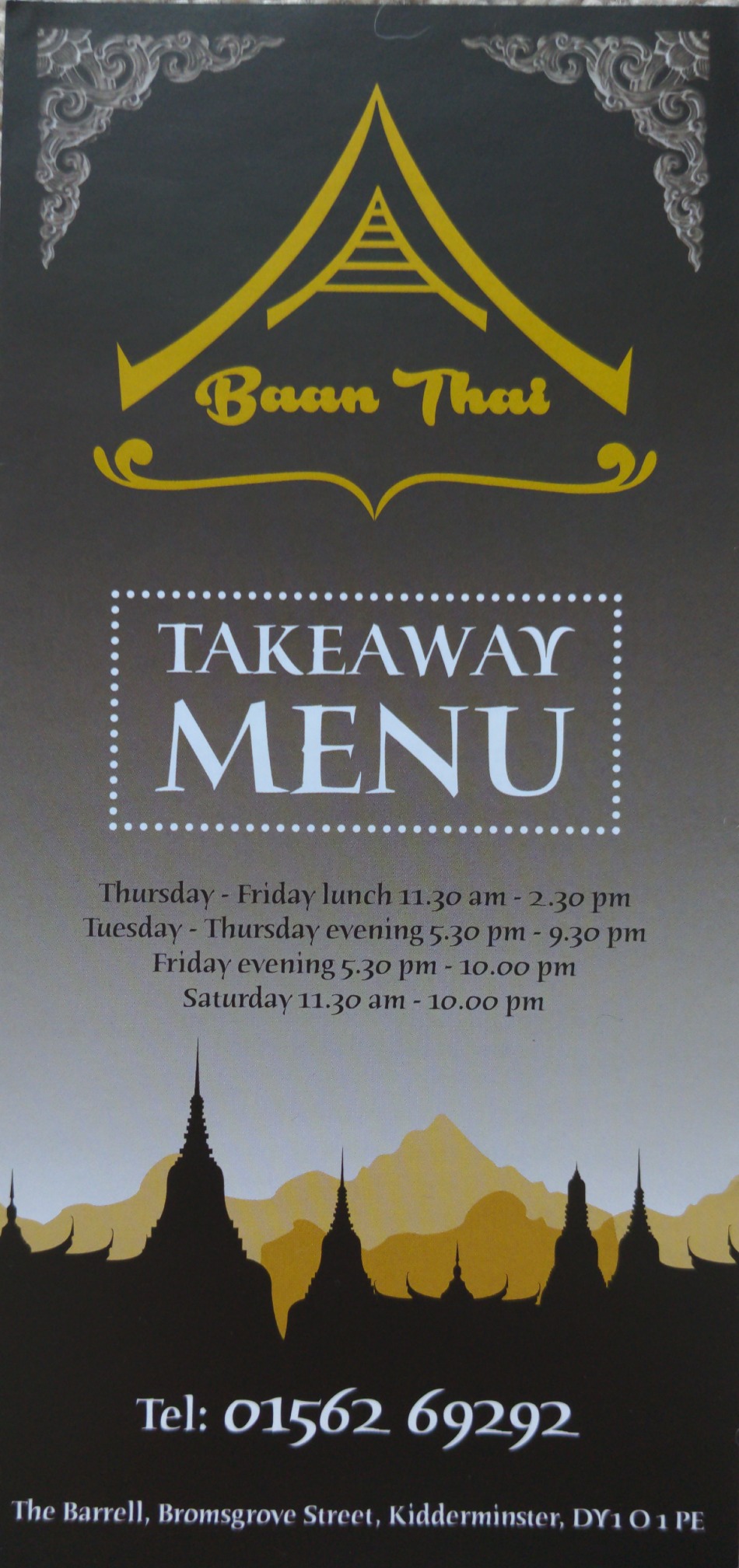 Takeaway Restaurant Menu Page - Baan thai Kidderminster - Kidderminster