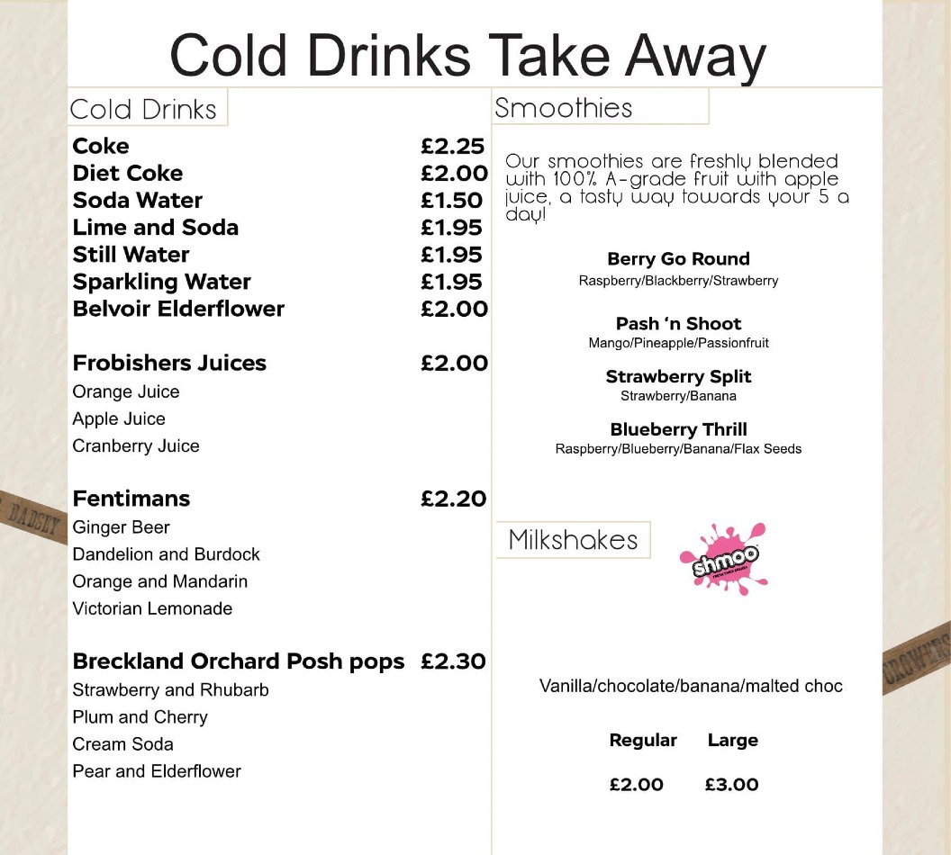 Takeaway Restaurant Menu Page - The Potted Pantry Cafe Evesham - Evesham
