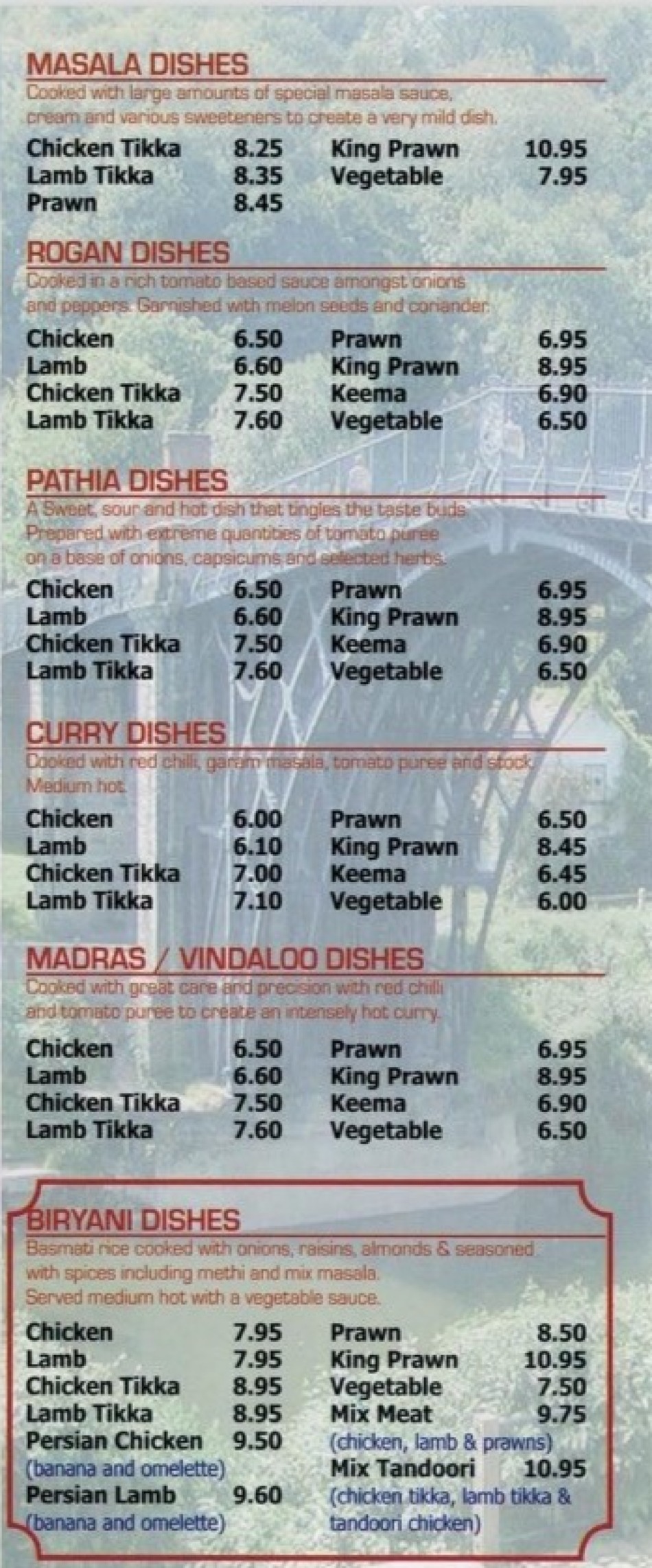 Takeaway Restaurant Menu Page - Aftab Indian Restuarant Telford - Telford