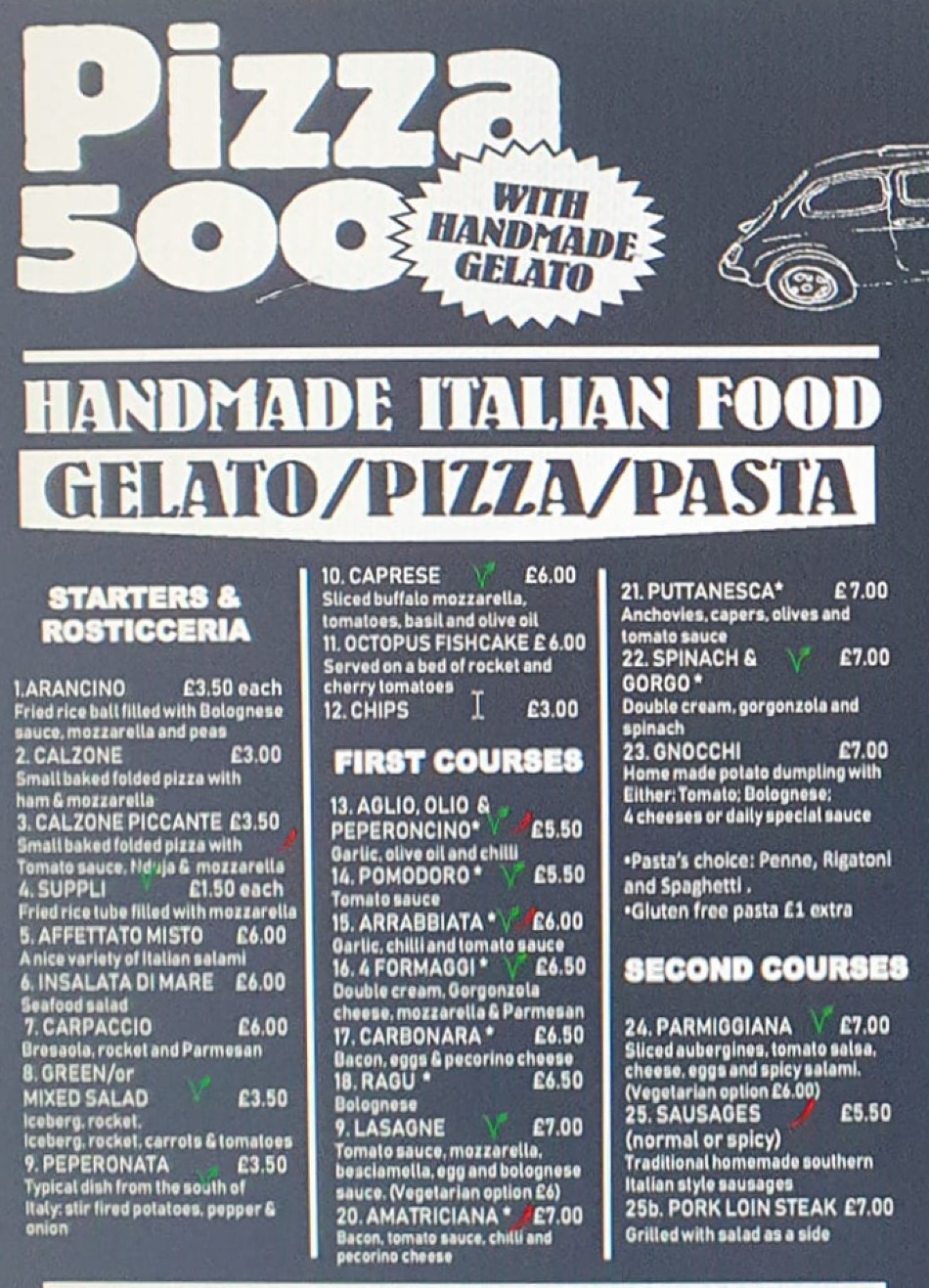 Takeaway Restaurant Menu Page - Pizza 500 - Brighton