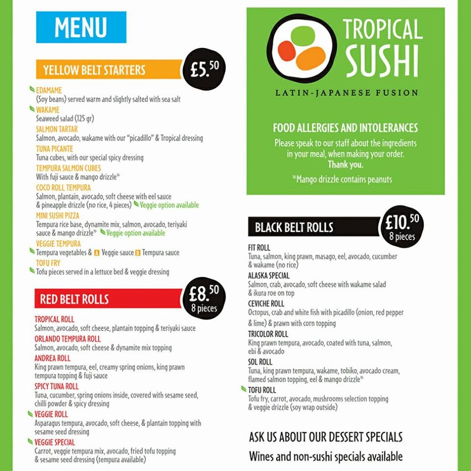 Takeaway Restaurant Menu Page - Tropical Sushi Brighton - Hove