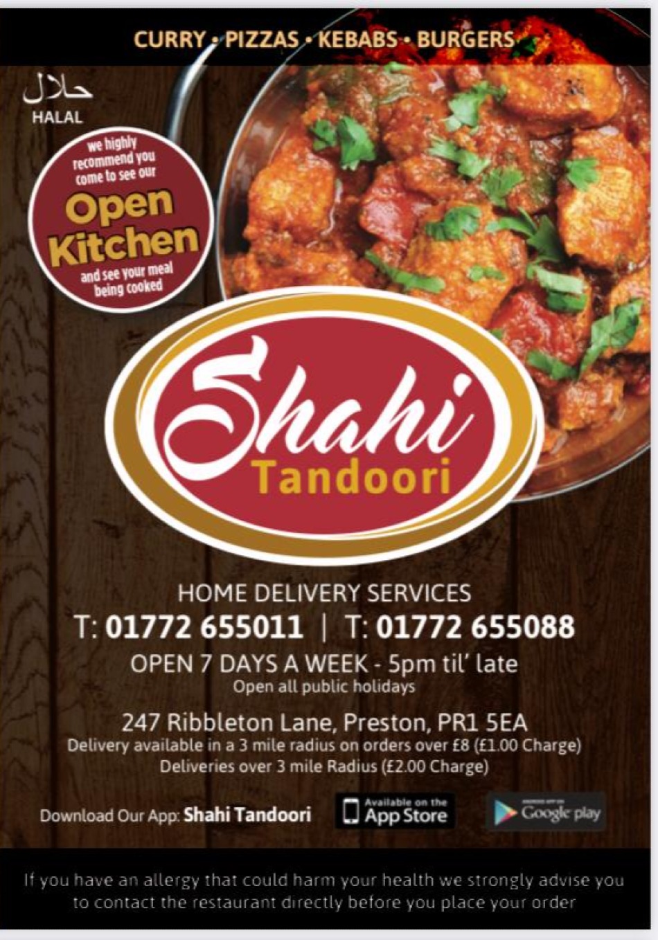 Takeaway Restaurant Menu Page - Shahi Tandoori - Preston