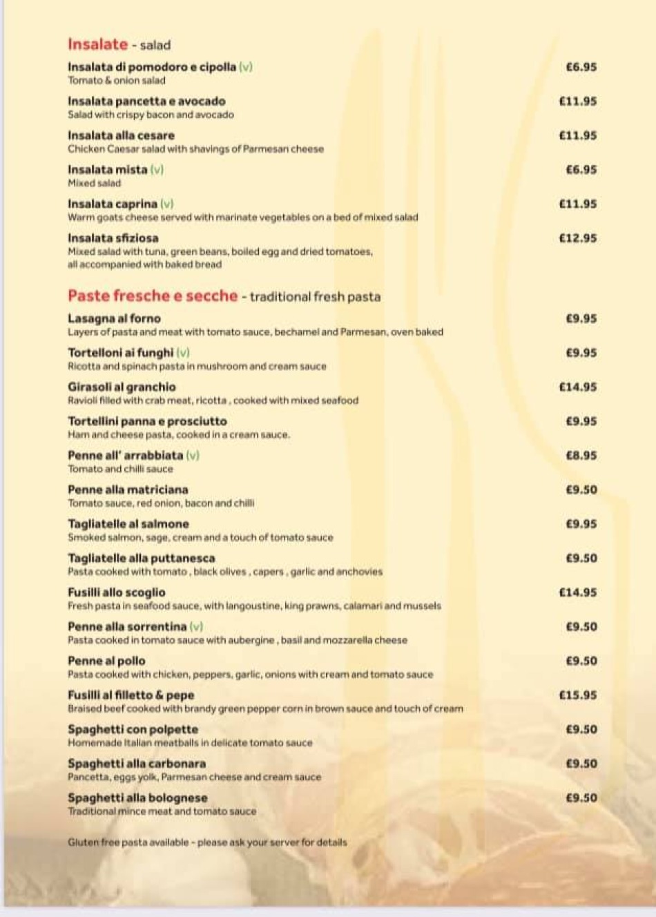 Takeaway Restaurant Menu Page - La Tana Italiano Brighton - Brighton