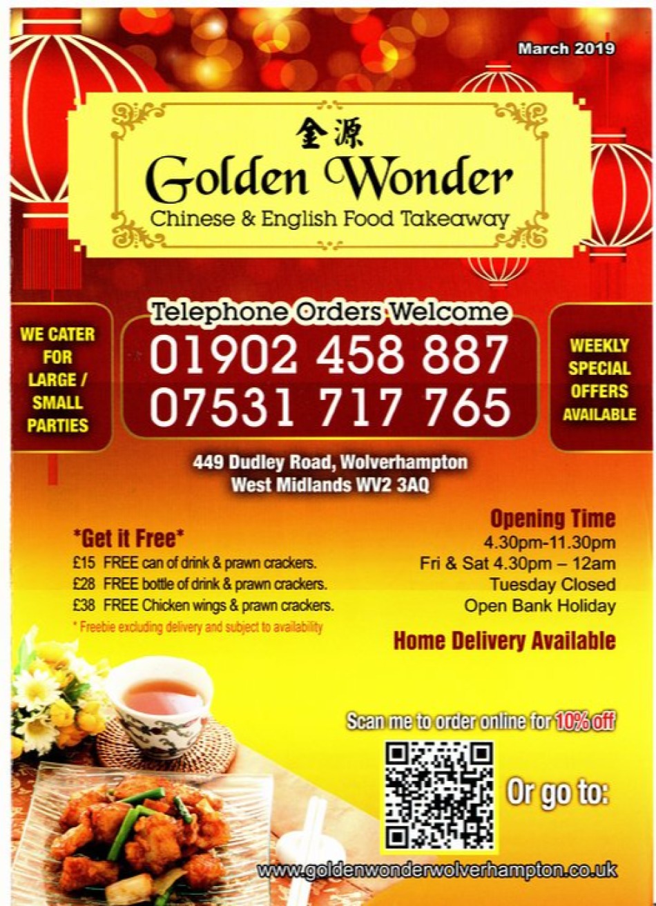 Takeaway Restaurant Menu Page - Golden Wonder Chinese Takeaway Wolverhampton - Wolverhampton
