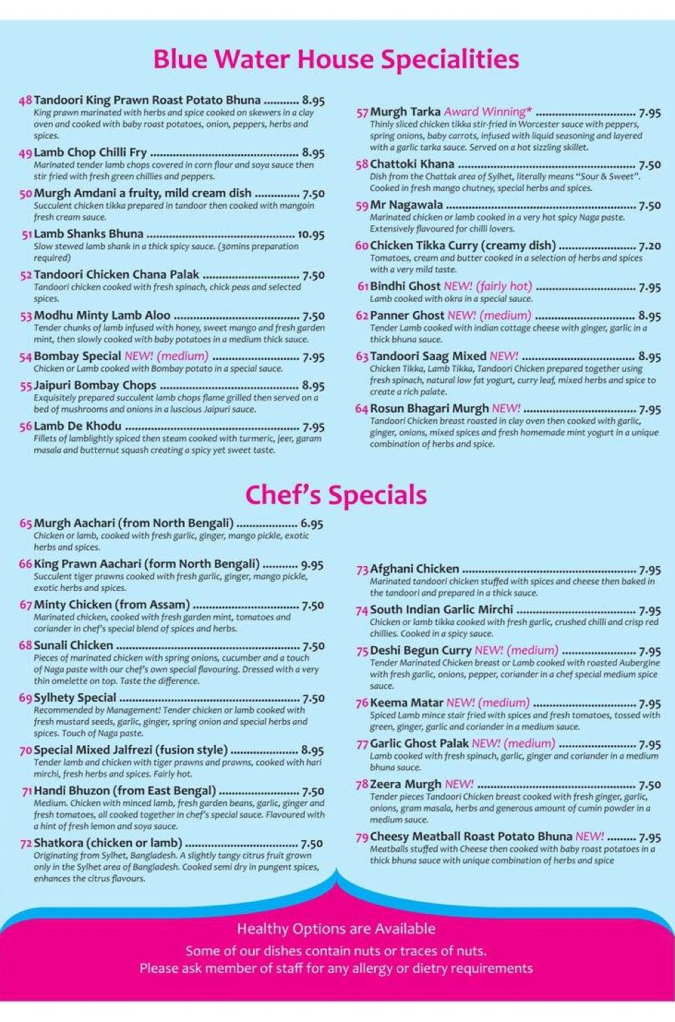 Takeaway Restaurant Menu Page - Blue Water Indian Restaurant Whitchurch - Whitchurch