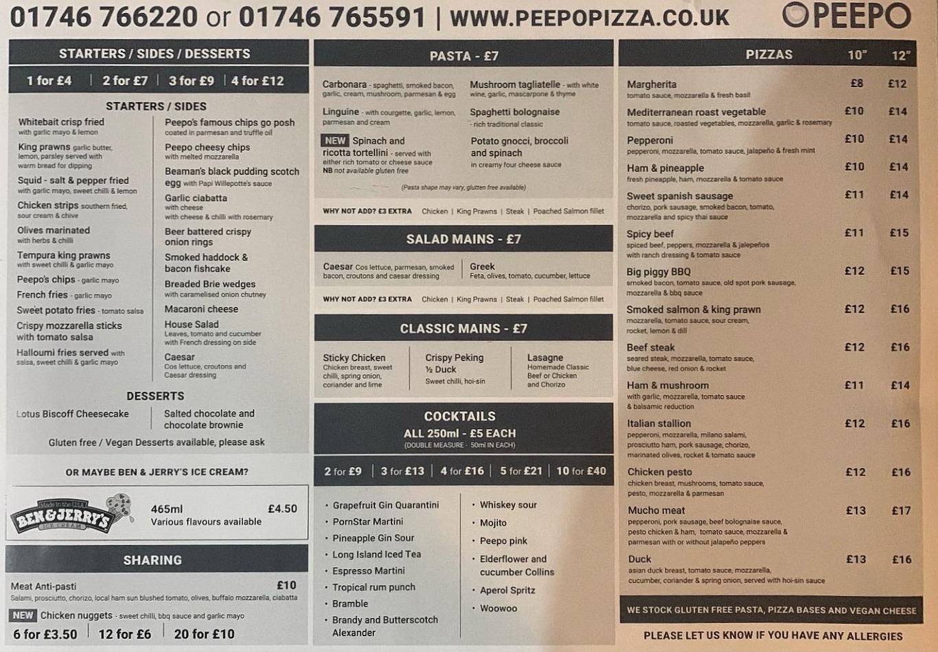 Takeaway Restaurant Menu Page - Peepo Pizza Italian Bridgnorth - Bridgnorth