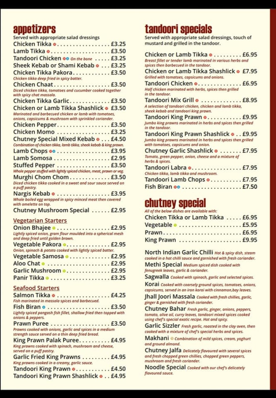 Takeaway Restaurant Menu Page - Chutney Indian restaurant Bilston - Bilston