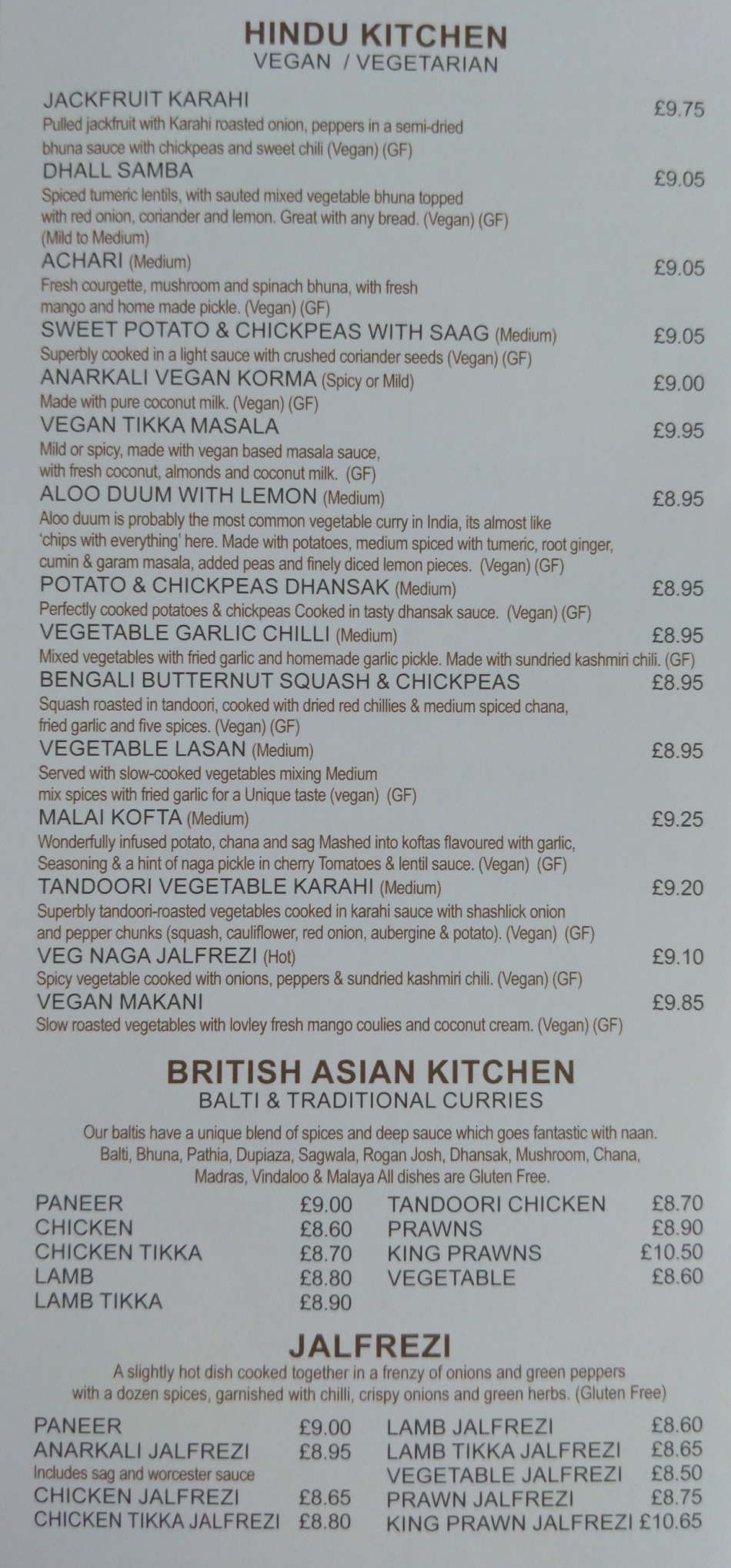 Takeaway Restaurant Menu Page - Anarkali British Asian kitchen - Worcester