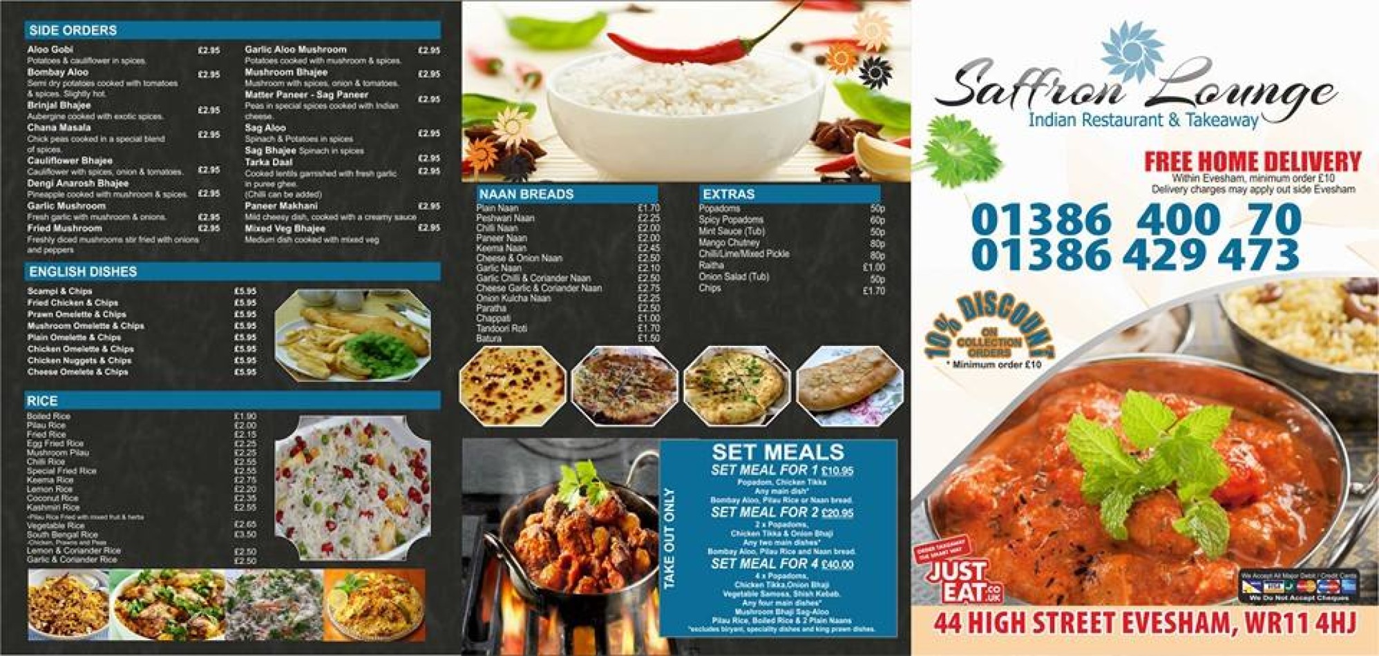 Takeaway Restaurant Menu Page - Saffron Lounge Indian Restaurant Evesham - Evesham