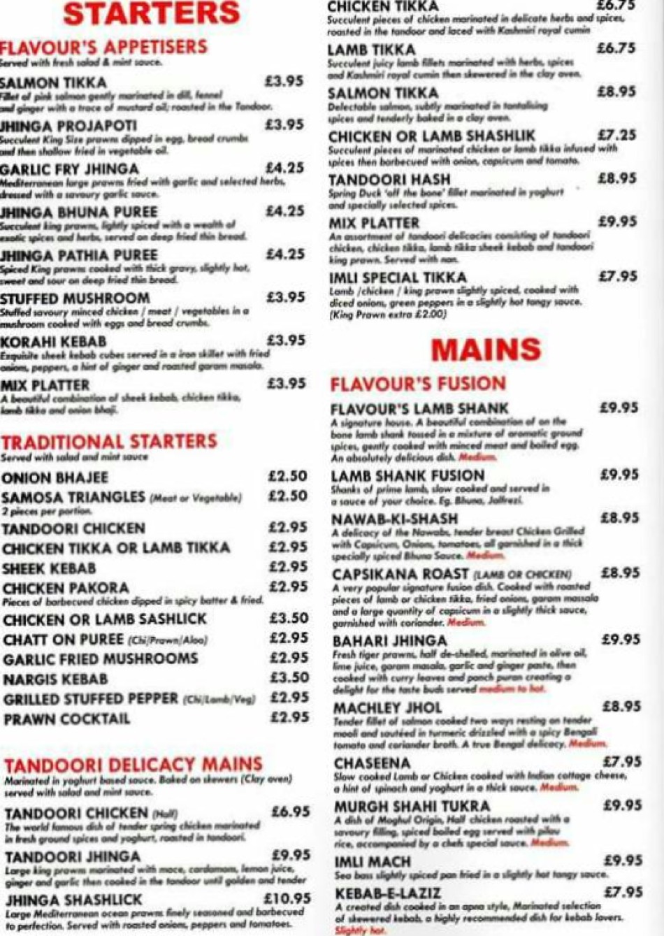 Takeaway Restaurant Menu Page - Flavour’s Indian Fusion Bromsgrove - Bromsgrove