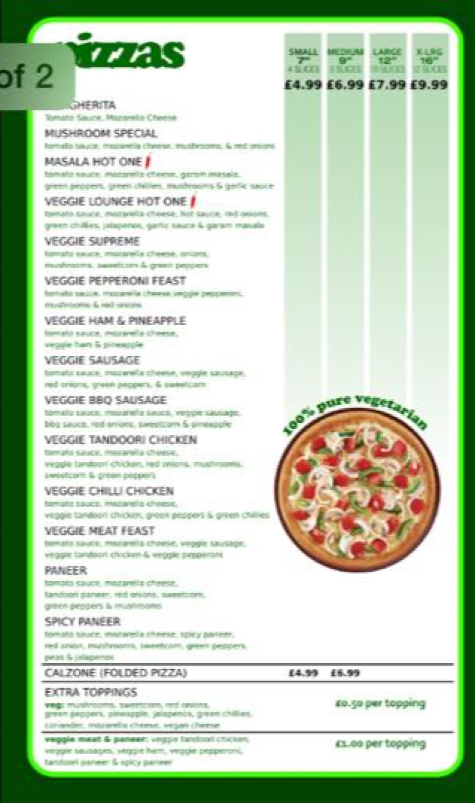Takeaway Restaurant Menu Page - Veggie Lounge Pizza Takeaways Wolverhampton - Wolverhampton