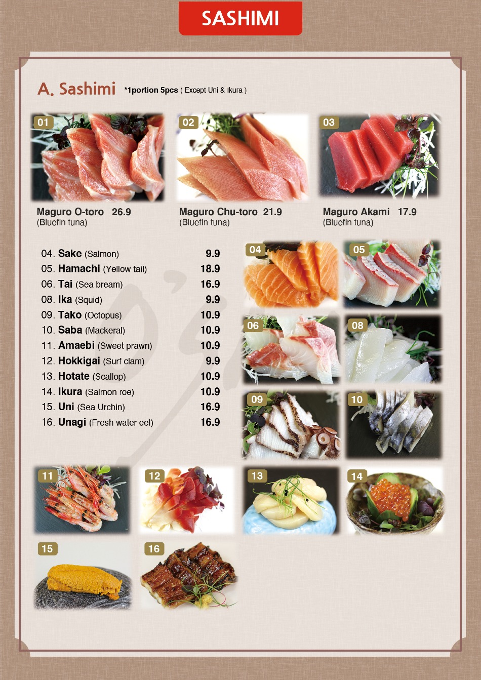 Takeaway Restaurant Menu Page - O’Shio Korean and Japanese Brighton - Brighton