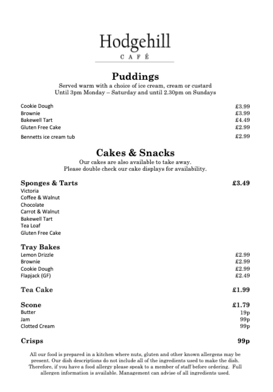 Takeaway Restaurant Menu Page - Hodgehill Café Blakedown Kidderminster - Kidderminster