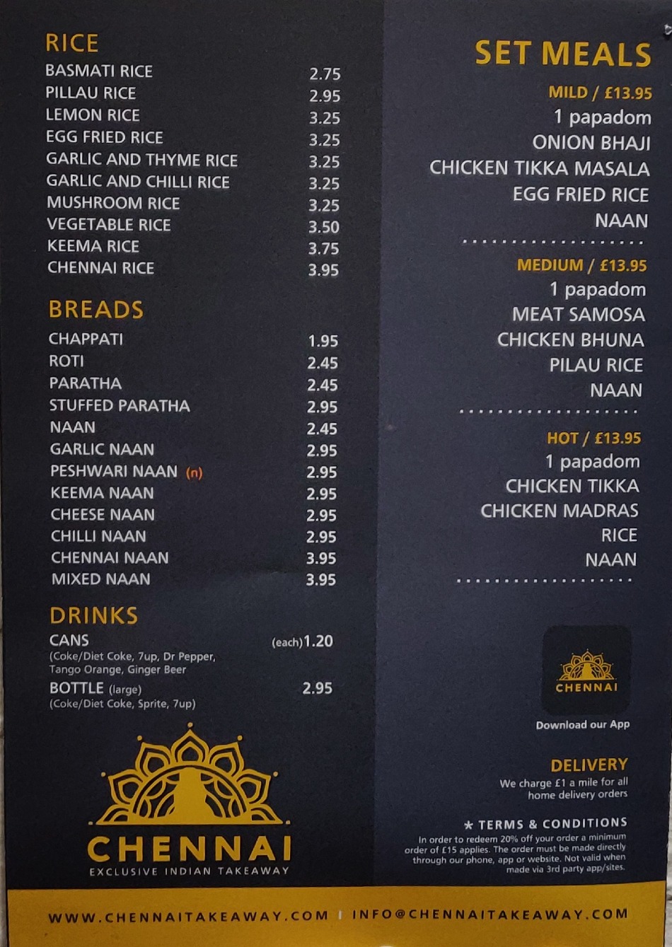Takeaway Restaurant Menu Page - Chennai exclusive Indian takeaway Cheltenham - Cheltenham