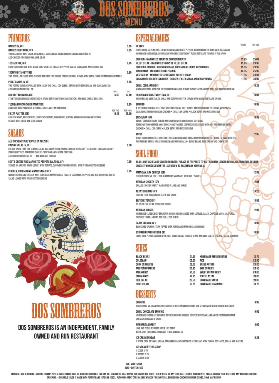 Takeaway Restaurant Menu Page - Dos Sombreros Mexican Brighton - Brighton