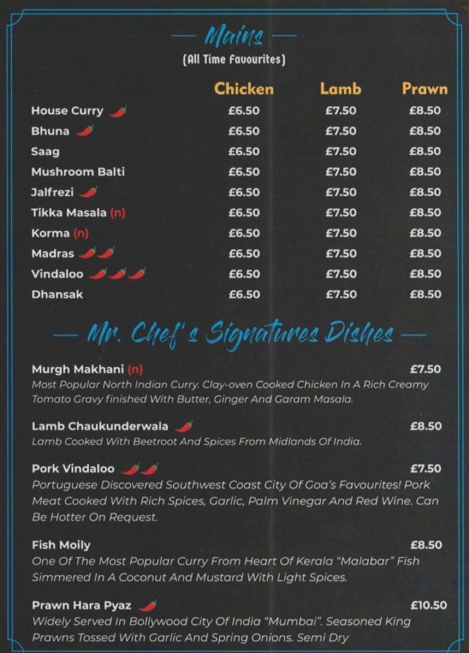 Takeaway Restaurant Menu Page - The Old Bush Bar & Grill Indian and Chinese cuisine Tipton - Tipton