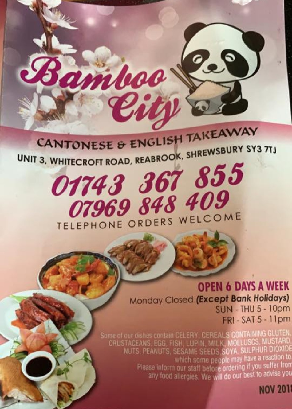 Takeaway Restaurant Menu Page - Bamboo City Chinese Shrewsbury - Shrewsbury