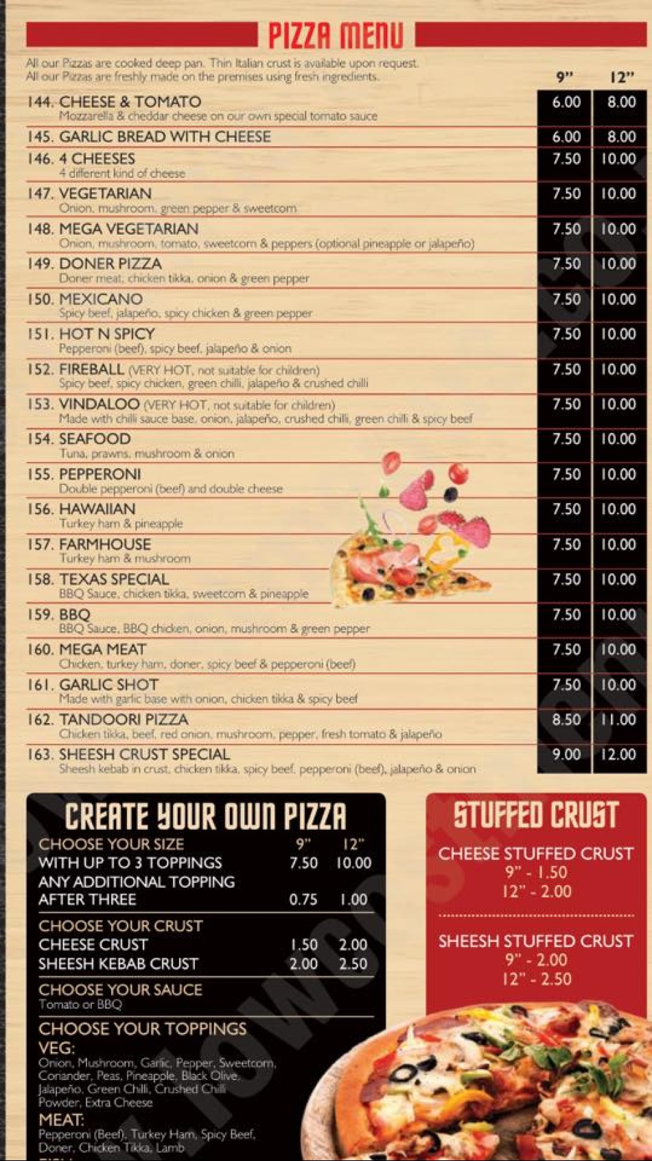 Takeaway Restaurant Menu Page - Razas Pizza and Curry House Craven Arms - Craven Arms