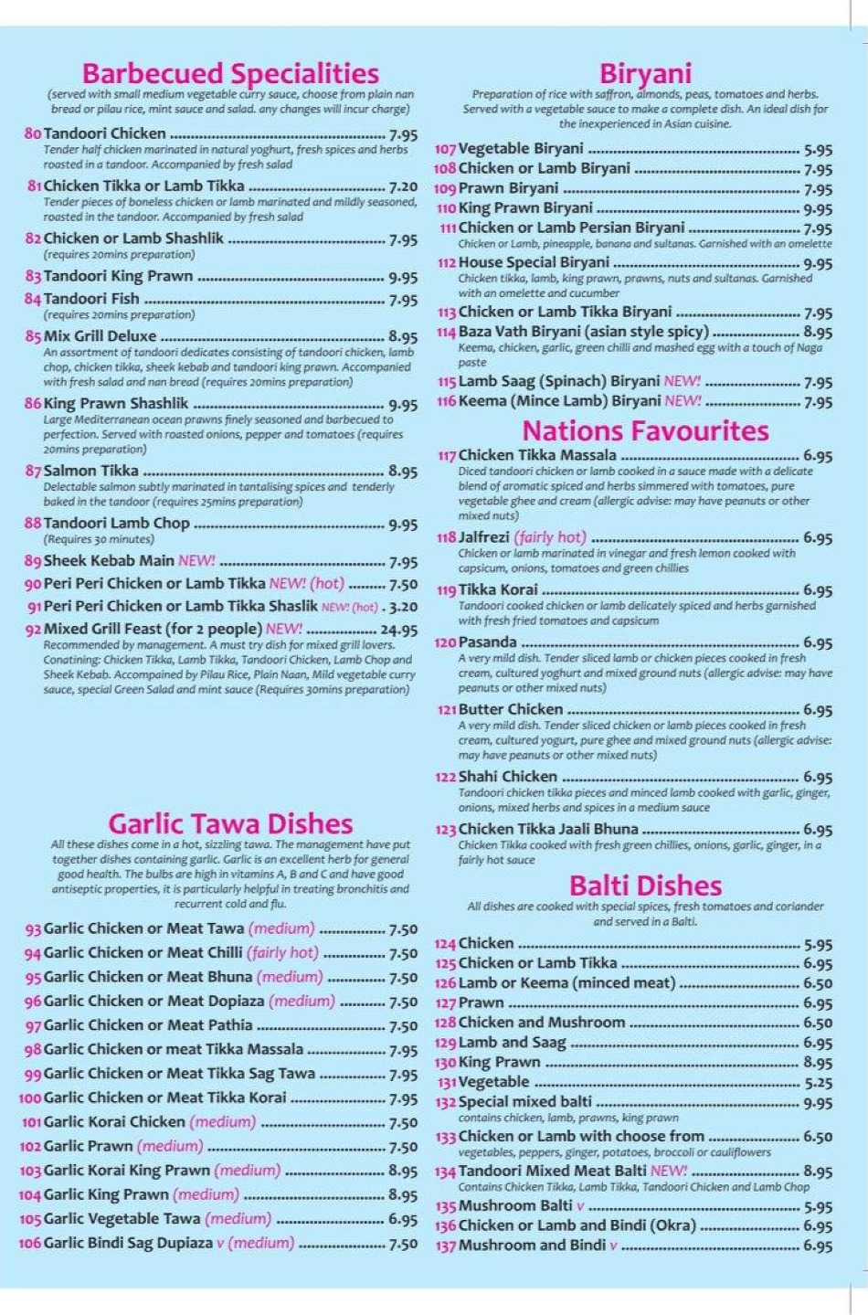 Takeaway Restaurant Menu Page - Blue Water Indian Restaurant Whitchurch - Whitchurch