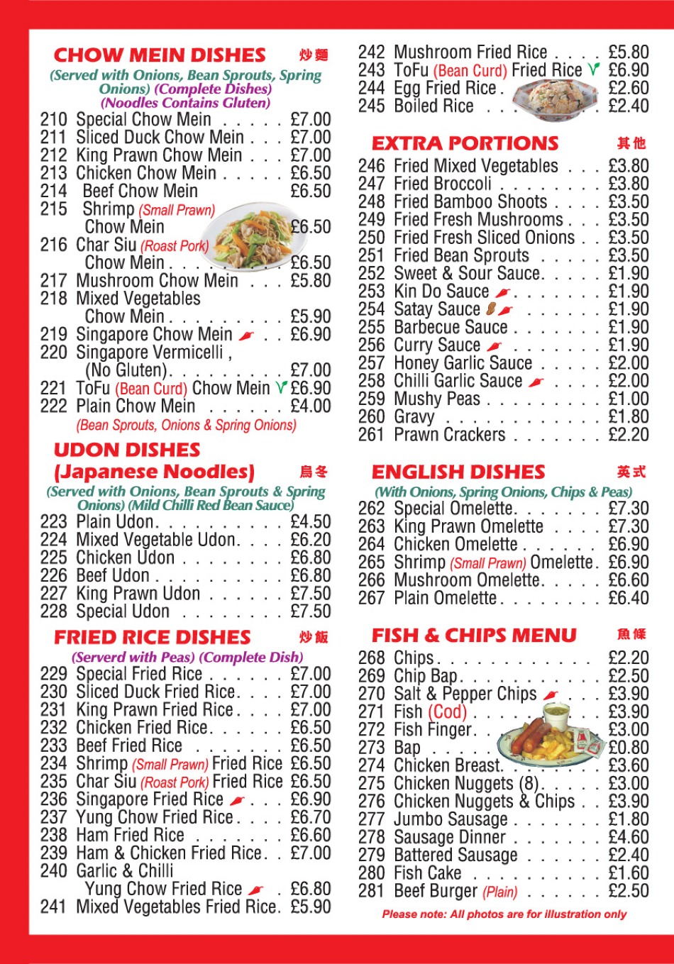 Takeaway Restaurant Menu Page - Welcome chinese - Ruthin