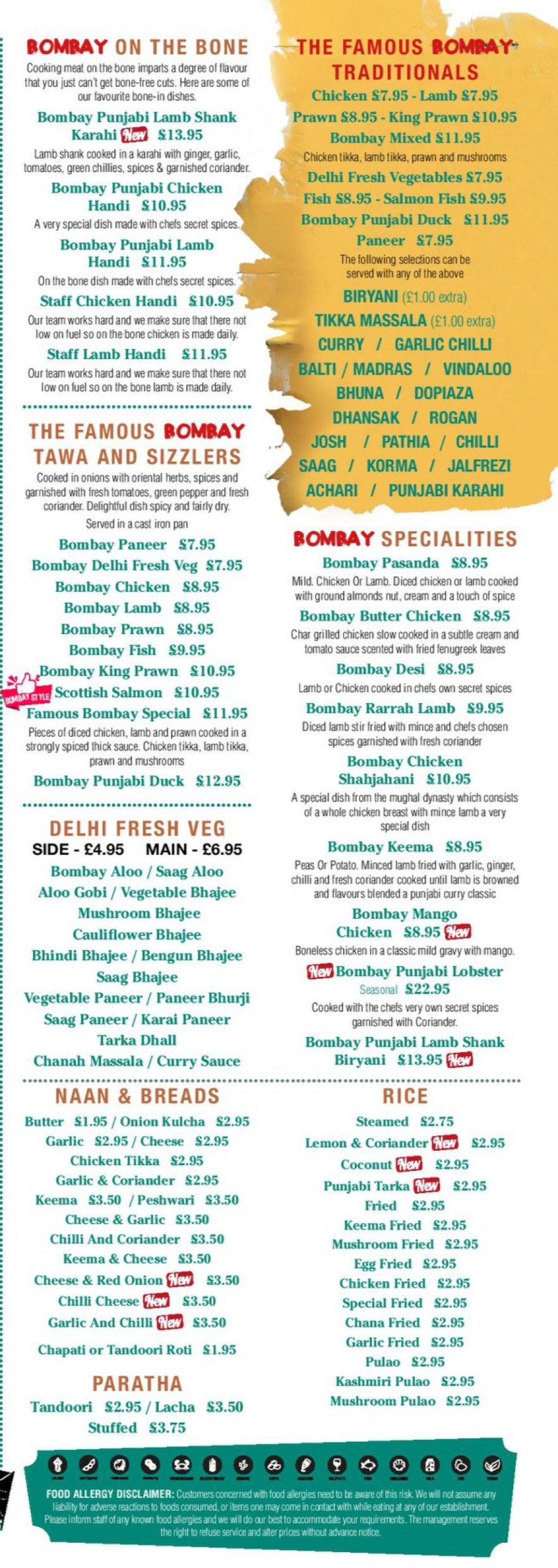 Takeaway Restaurant Menu Page - Bombay Brasserie - Birmingham