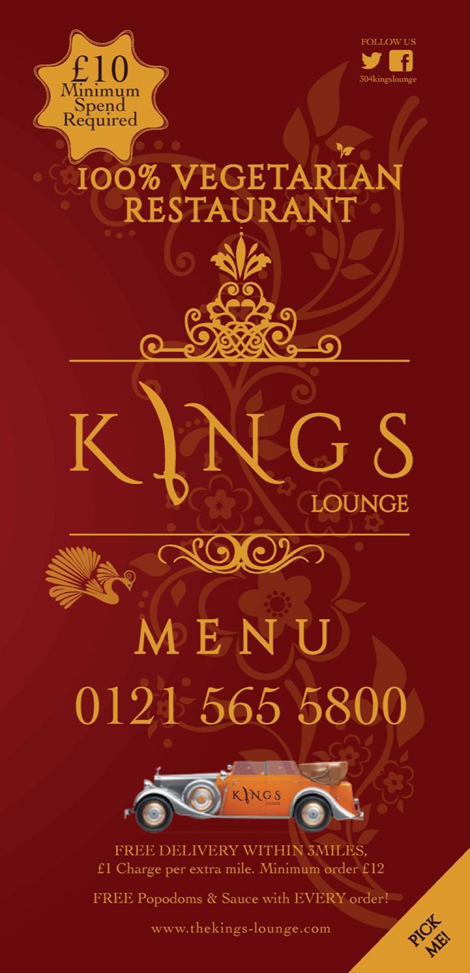 Takeaway Restaurant Menu Page - Kings lounge Vegetarian Punjabi Restaurant - Smethwick