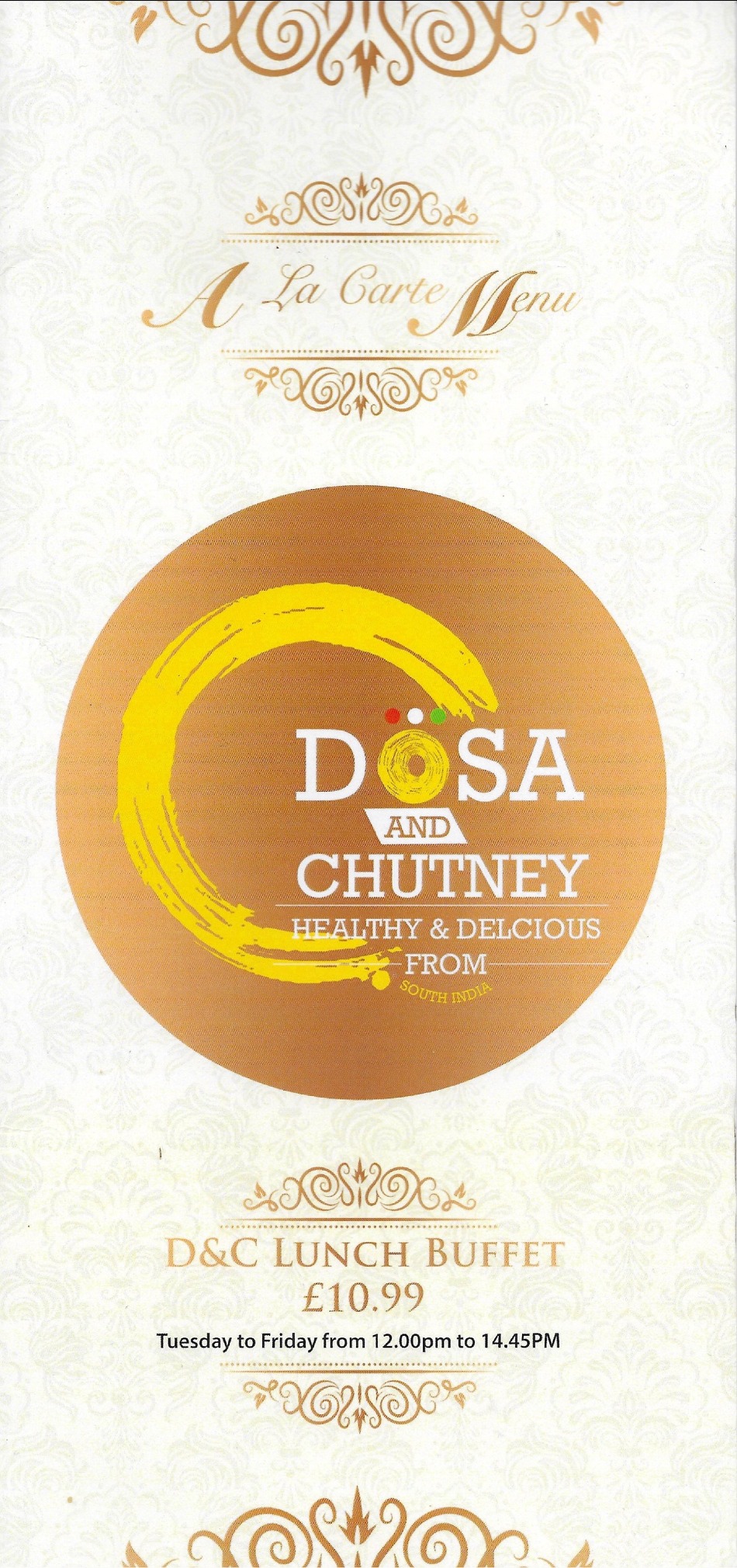 Takeaway Restaurant Menu Page - Dosa and Chutney South Indian restaurant - Nottingham