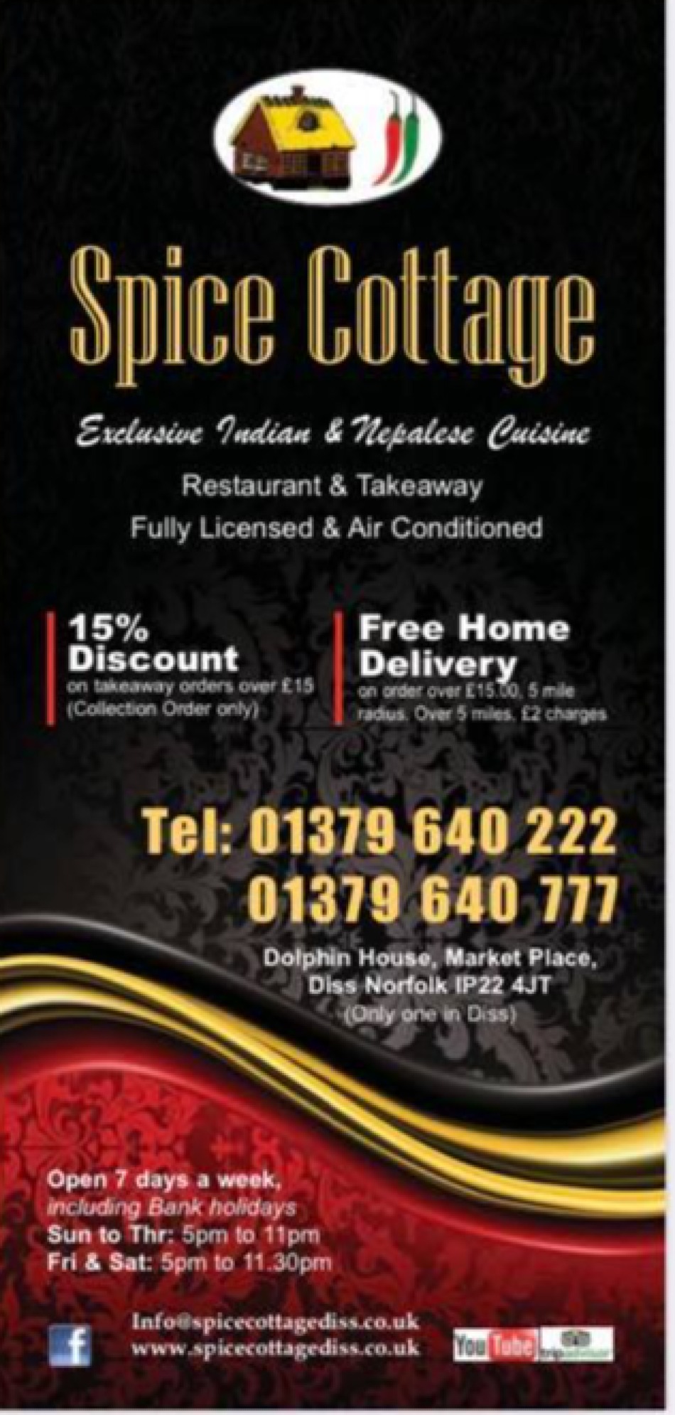 Takeaway Restaurant Menu Page - Spice Cottage Indian & Nepalese restaurant - Diss