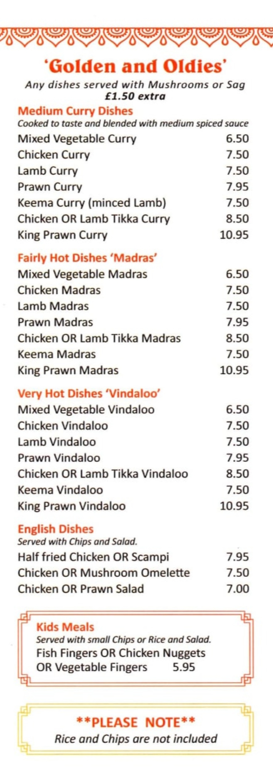 Takeaway Restaurant Menu Page - Bombay Palace - Chester