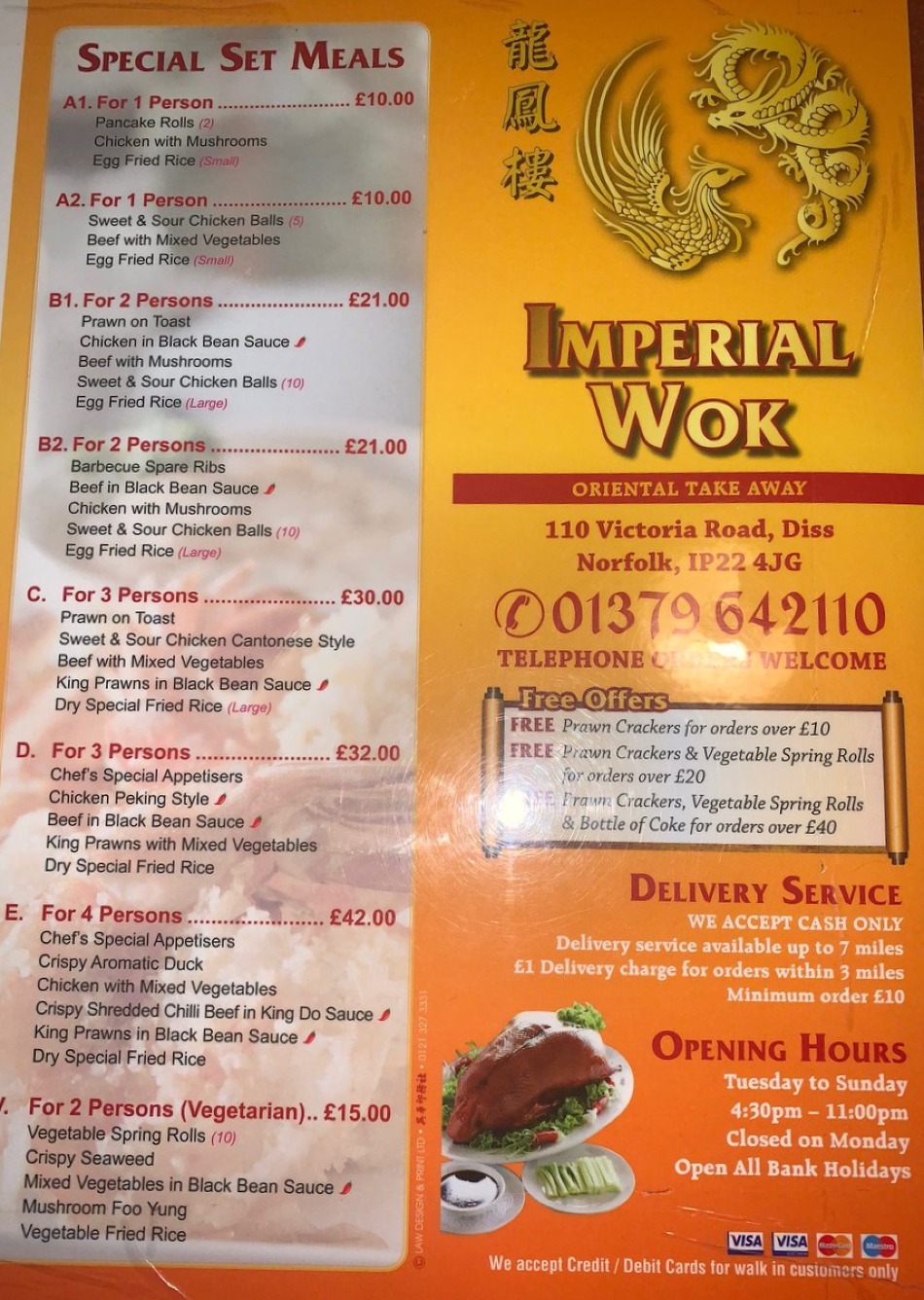 Takeaway Restaurant Menu Page - Imperial Wok Oriental Takeaway - Diss