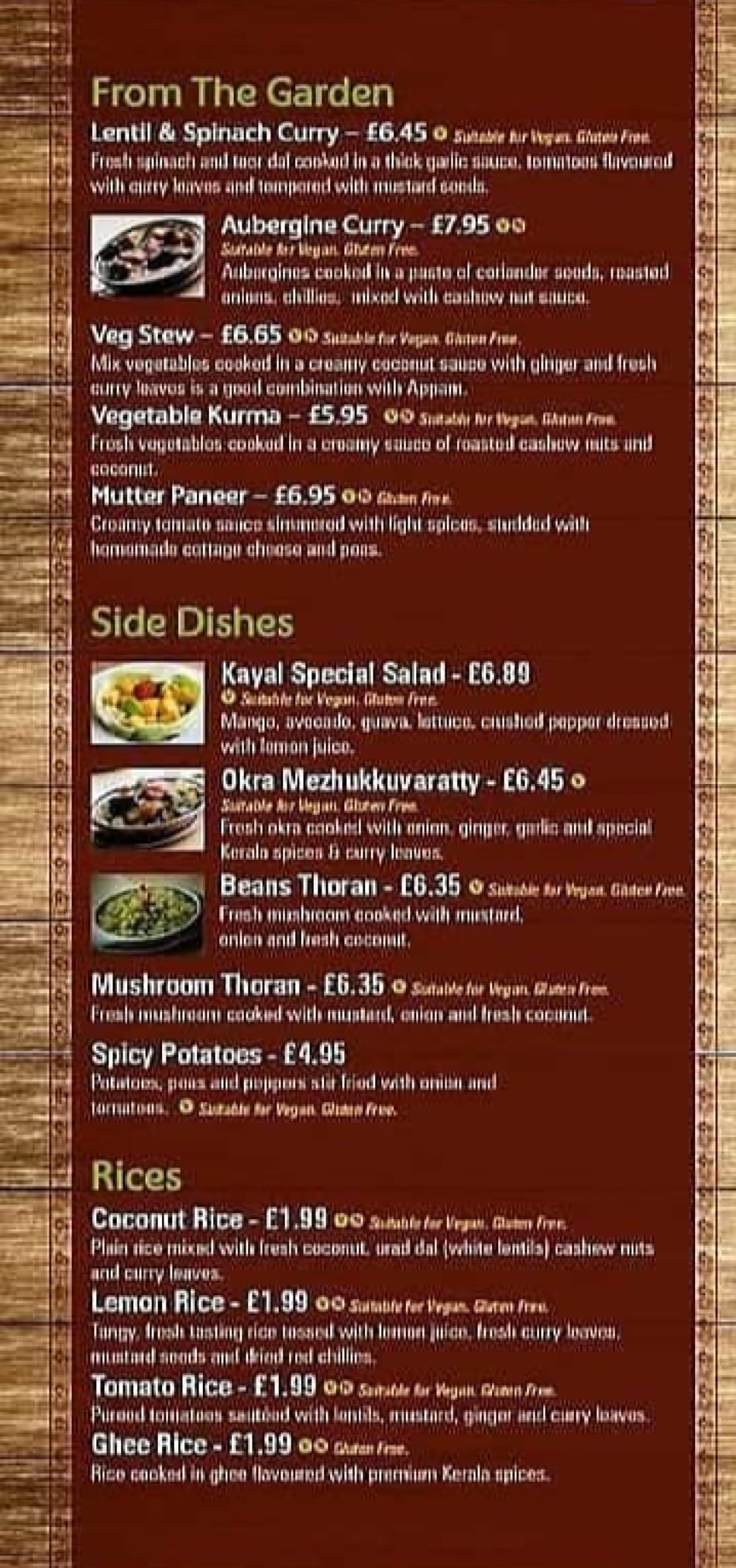 Takeaway Restaurant Menu Page - Kayal South Indian restaurant - Leicester