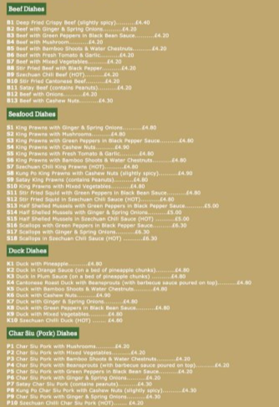 Takeaway Restaurant Menu Page - The Orient Chinese Take Away - Newquay