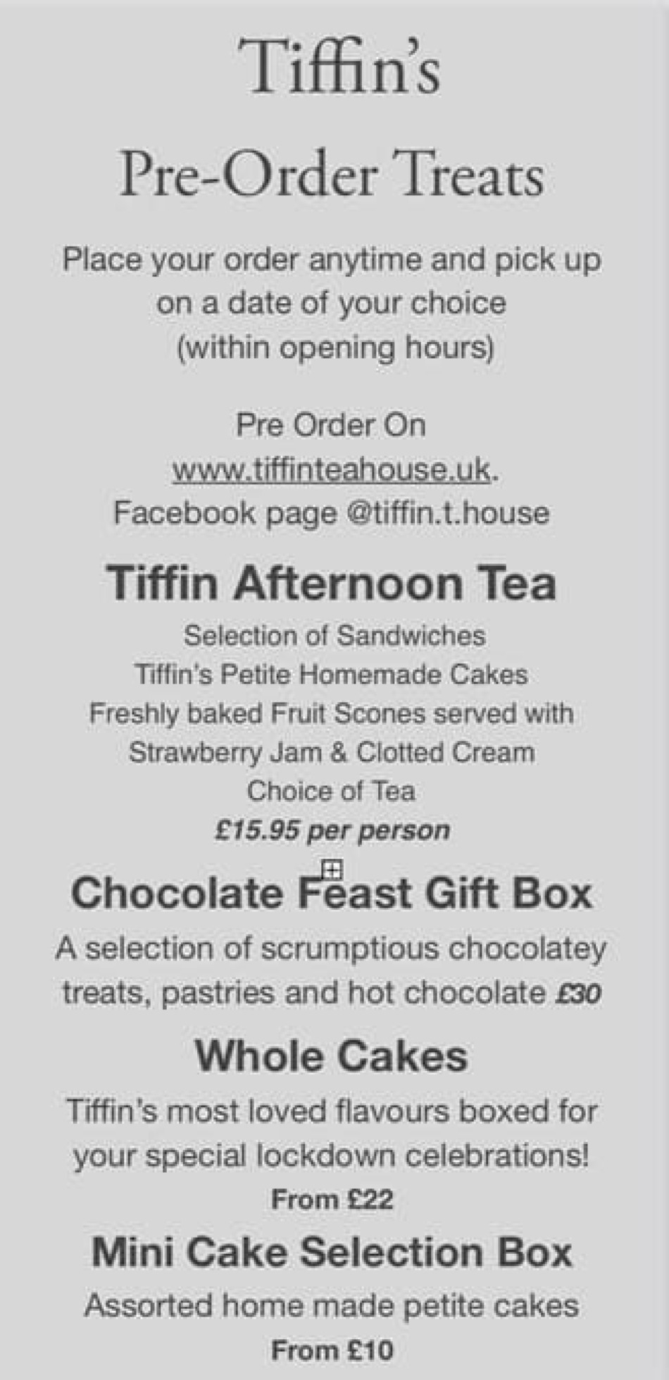 Takeaway Restaurant Menu Page - Tiffin Tea House - Nottingham