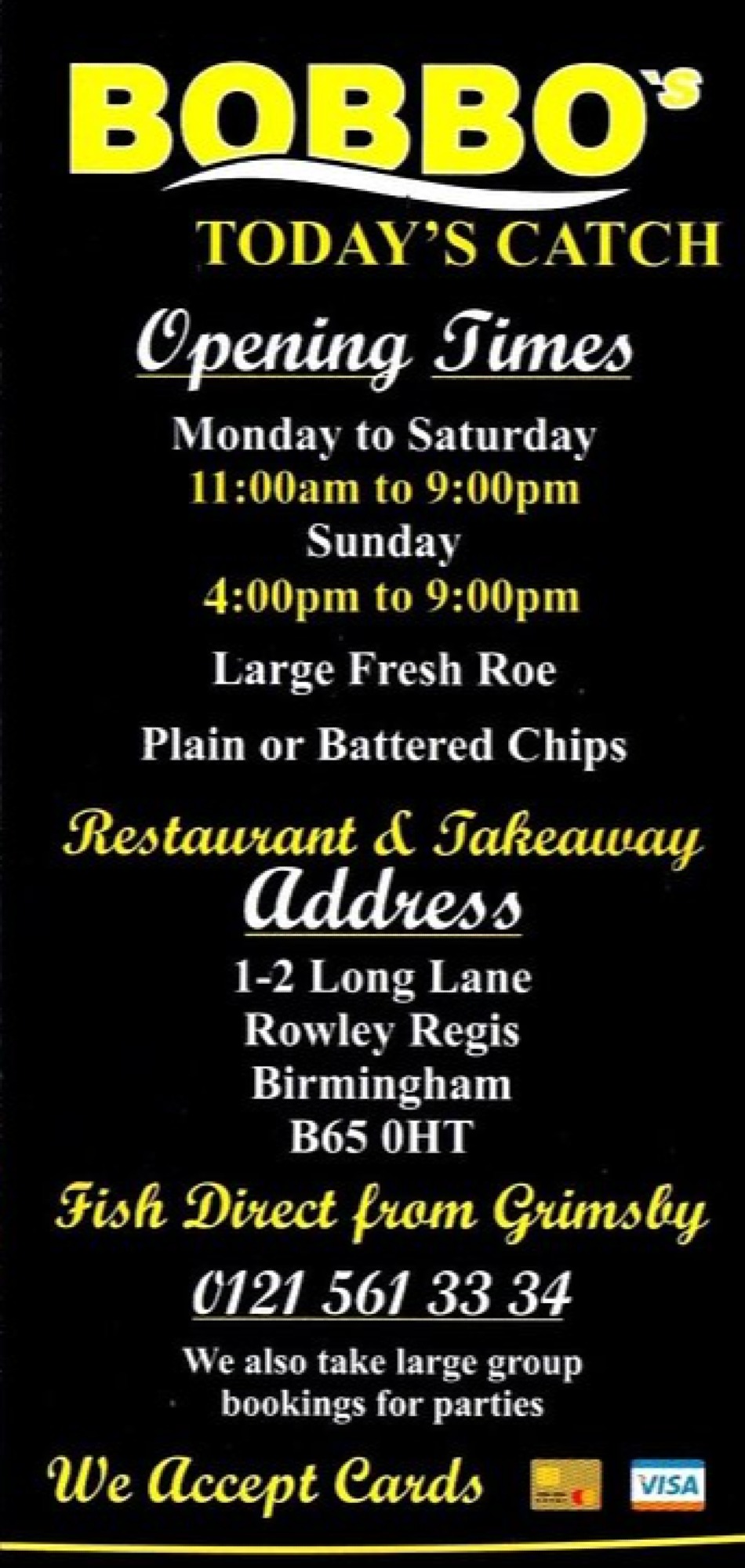 Takeaway Restaurant Menu Page - Bobbo’s Today’s Catch Restaurant and Takeaway Rowley Regis - Halesowen