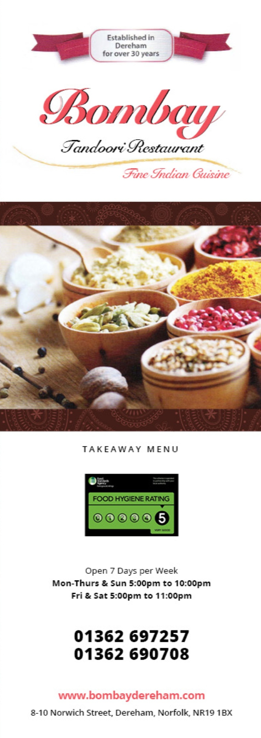 Takeaway Restaurant Menu Page - BOMBAY TANDOORI - Dereham