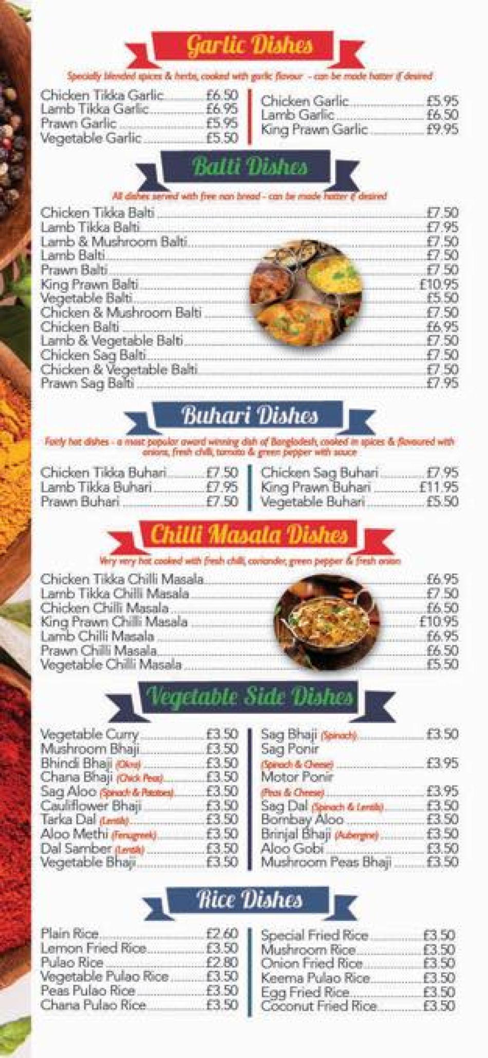 Takeaway Restaurant Menu Page - Rice & Spice Indian Restaurant - Norwich