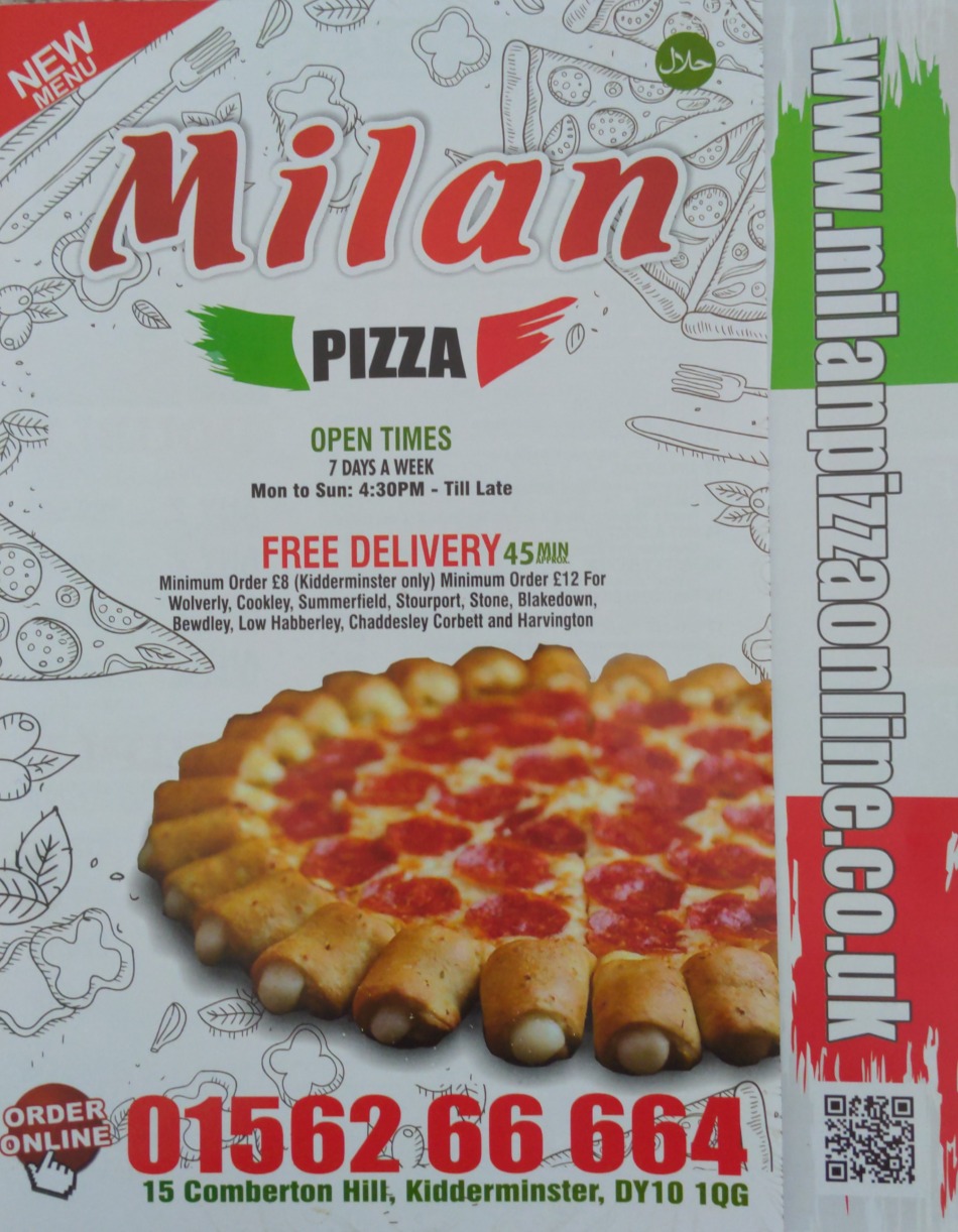 Takeaway Restaurant Menu Page - Milan pizza - Kidderminster