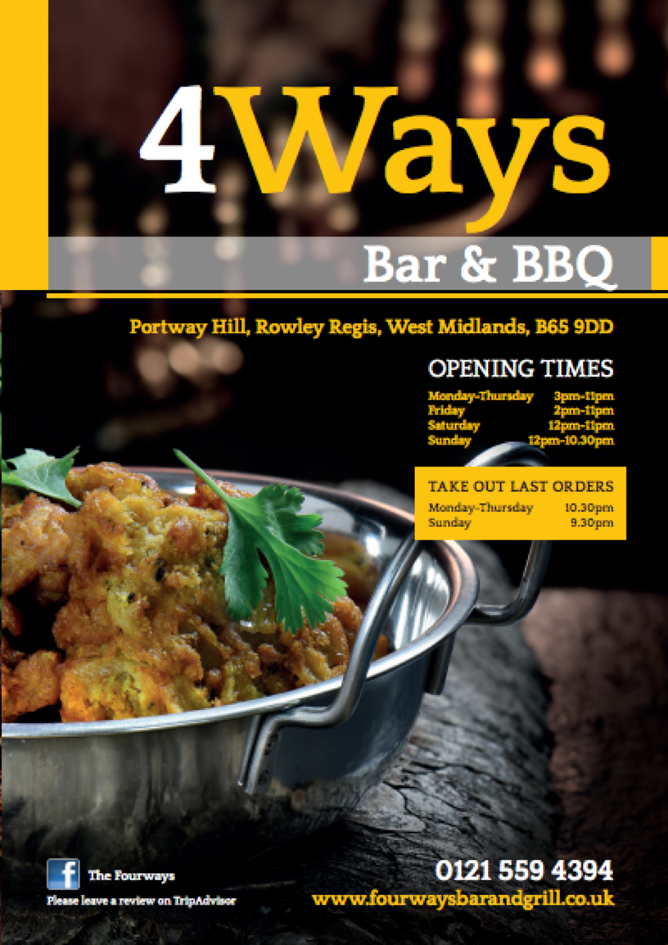 Takeaway Restaurant Menu Page - Fourways Bar & Grill - Rowley Regis