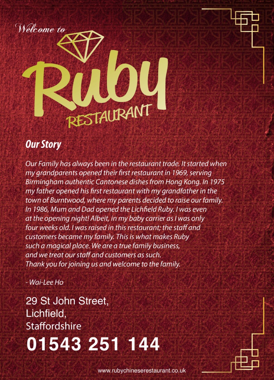Takeaway Restaurant Menu Page - The Ruby Chinese Restaurant - Lichfield