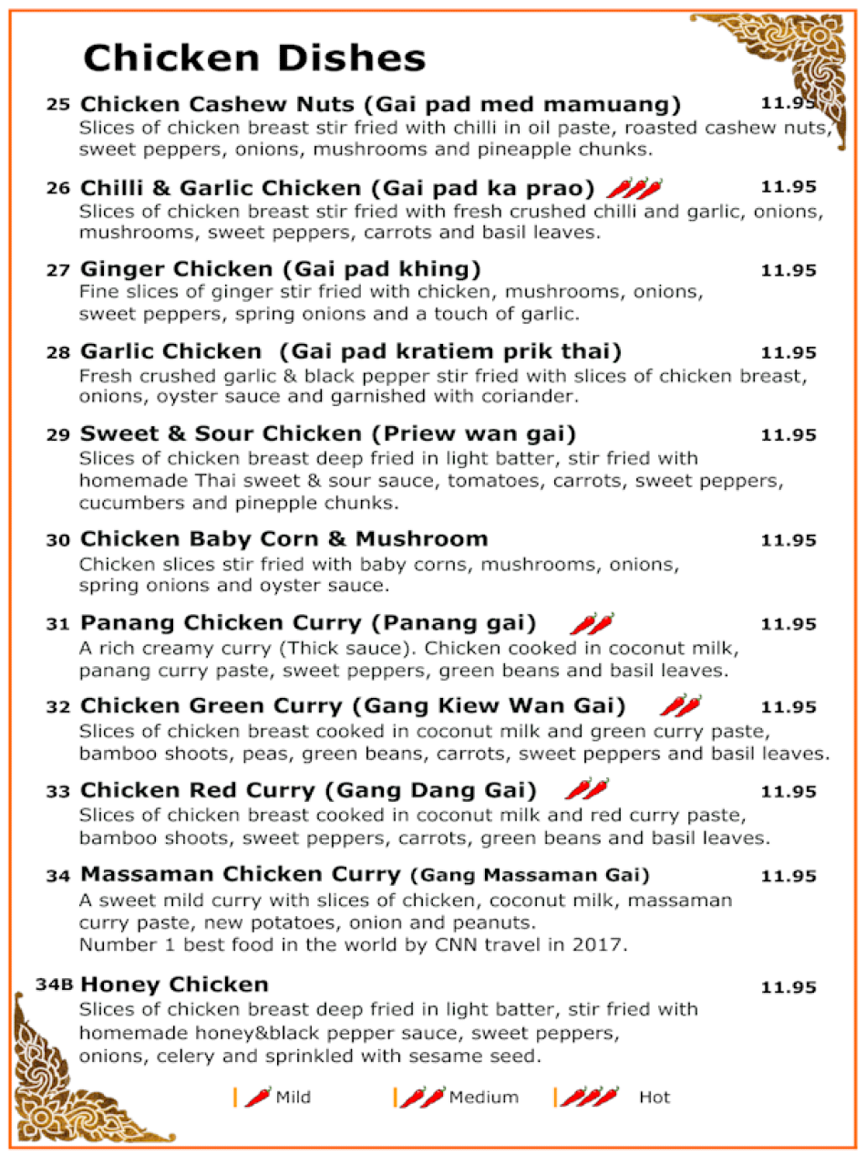 Takeaway Restaurant Menu Page - Chai-yo Thai Restaurant - Sheringham