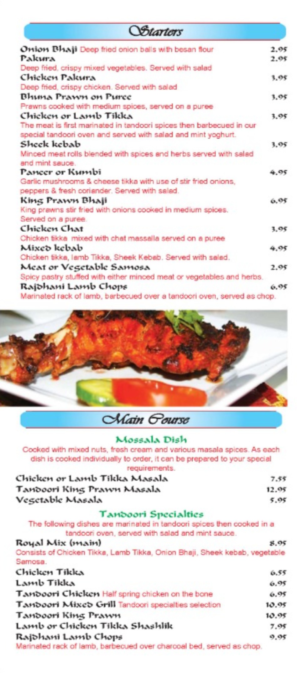 Takeaway Restaurant Menu Page - Bombay Nights Indian Restaurant and Takeaway - Nottingham