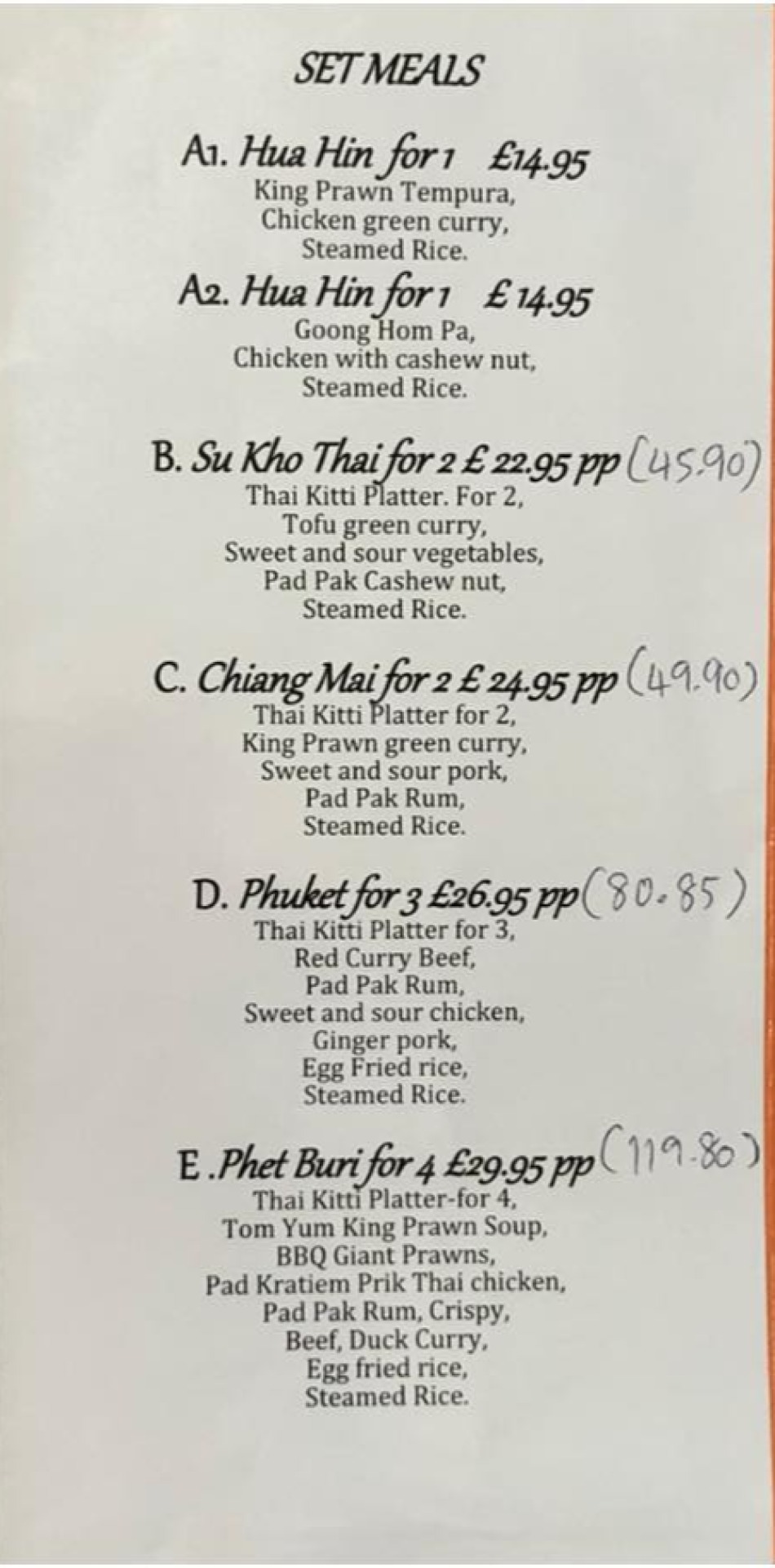 Takeaway Restaurant Menu Page - Thai Kitti - Norwich
