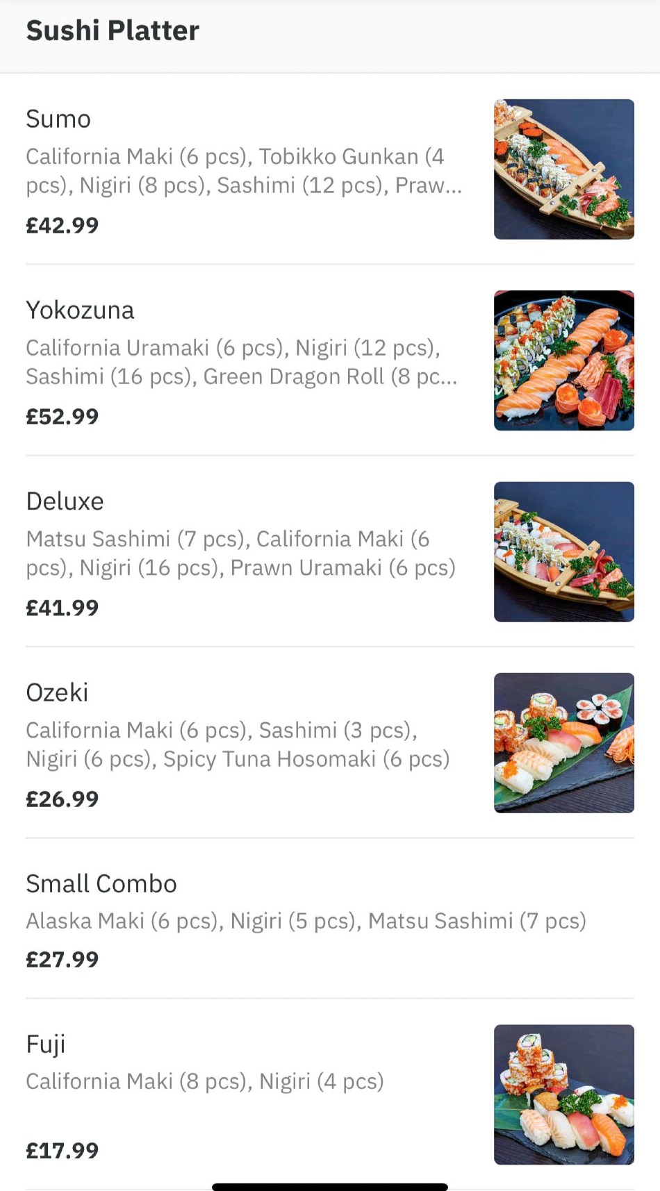 Takeaway Restaurant Menu Page - Bonzai Sushi Bar - Nottingham