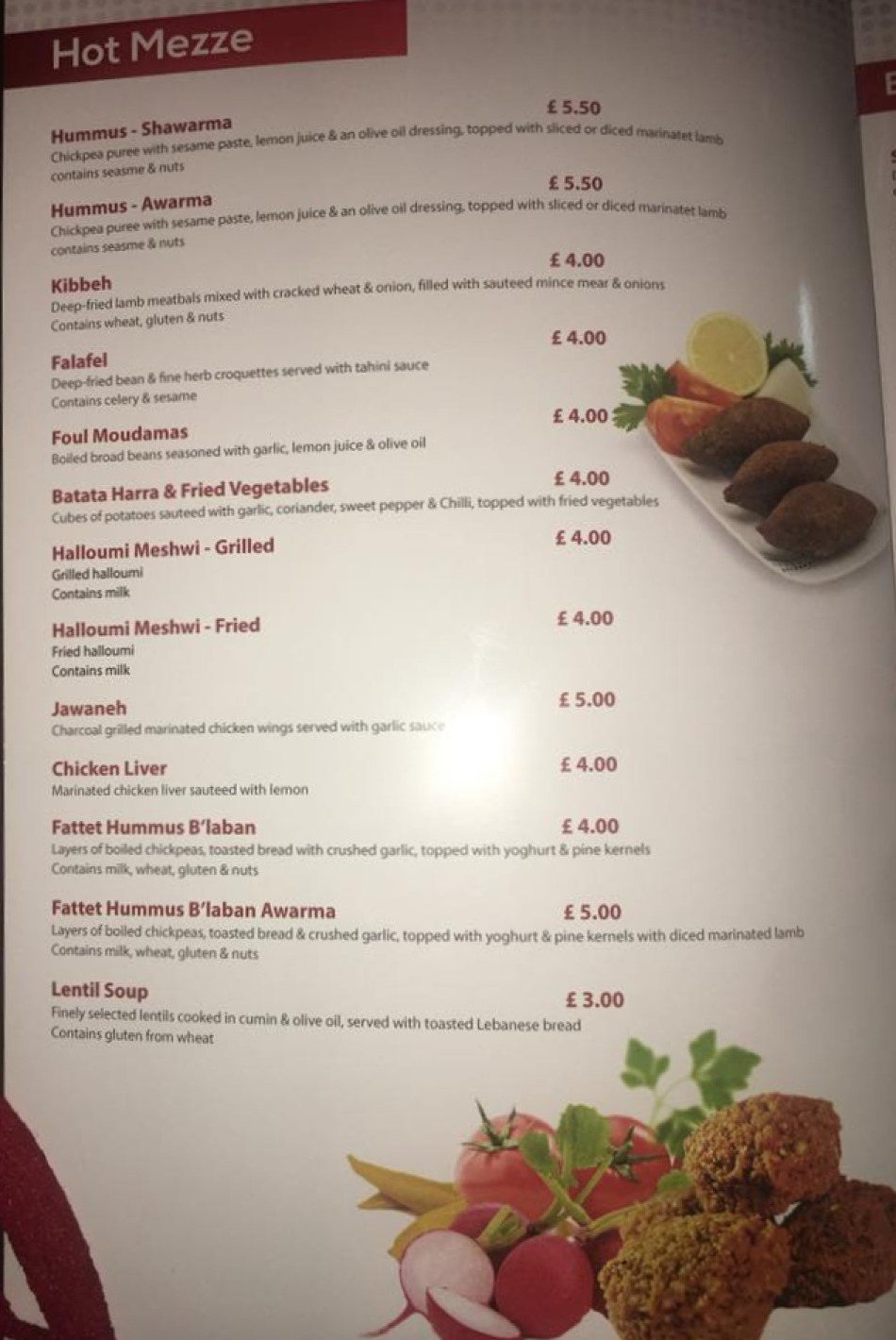 Takeaway Restaurant Menu Page - Nour Lebanese Restaurant - Blackpool
