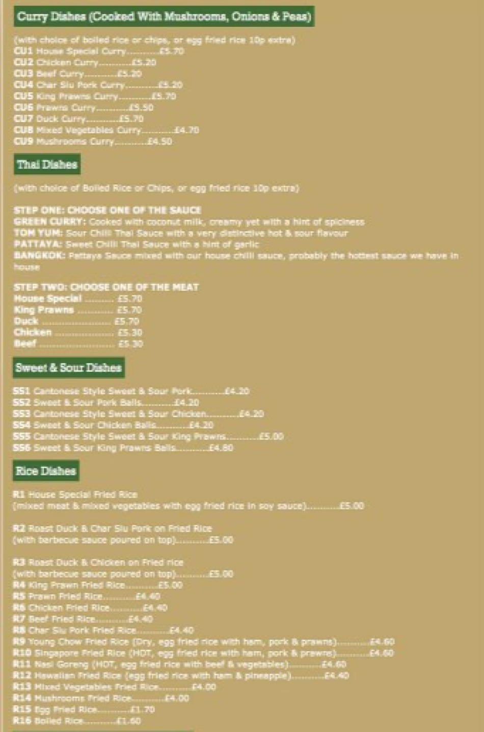 Takeaway Restaurant Menu Page - The Orient Chinese Take Away - Newquay
