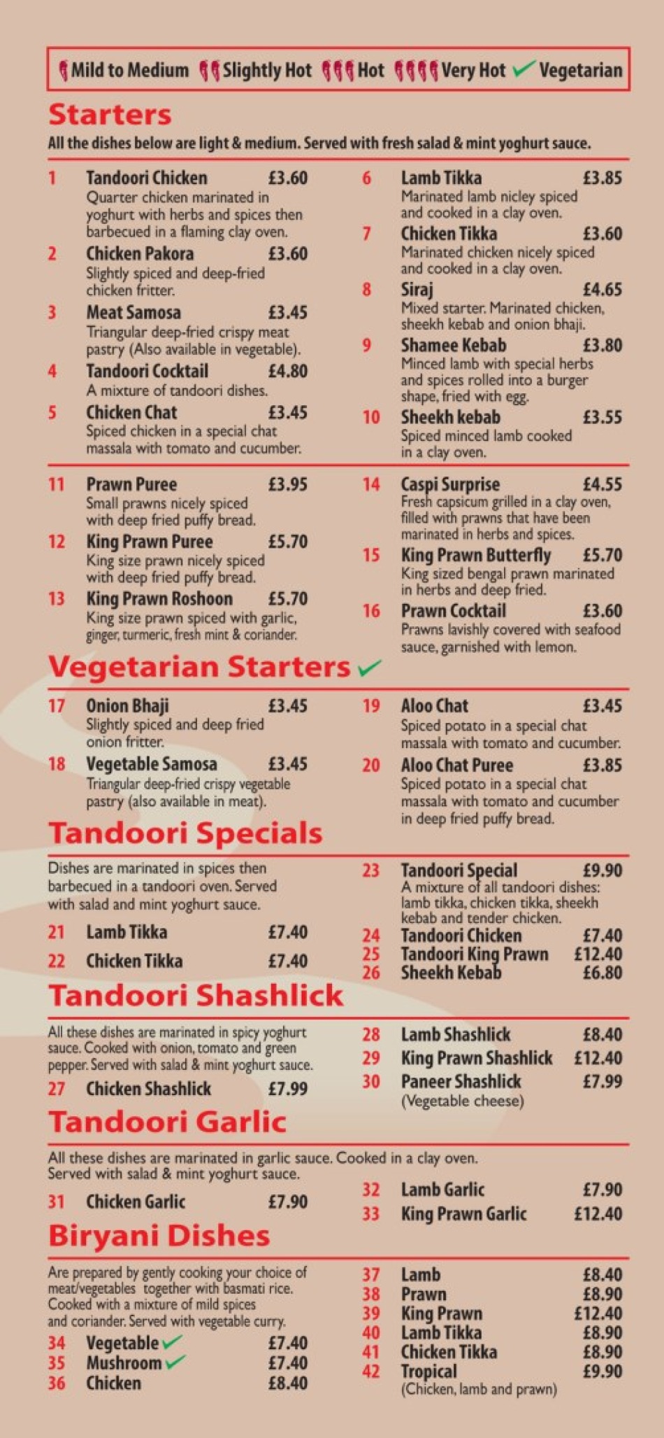 Takeaway Restaurant Menu Page - Ali Spice Indian takeaway - Norwich