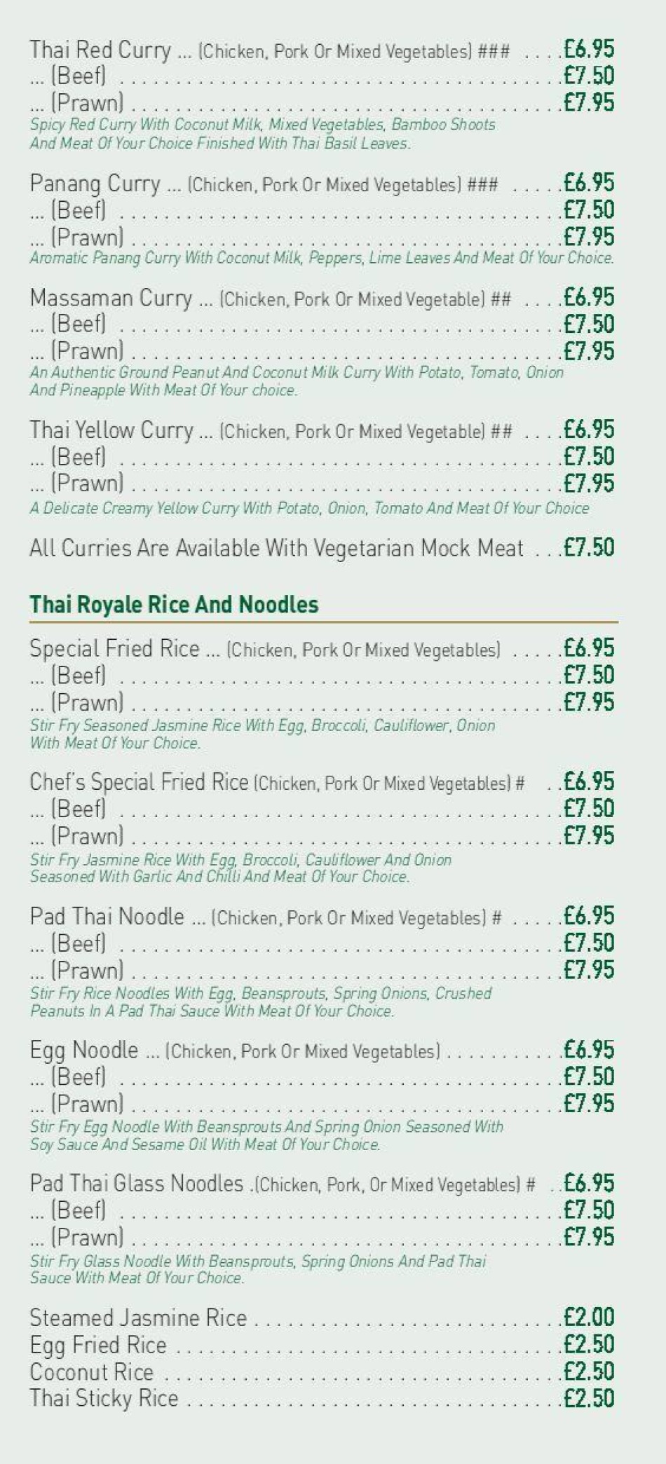 Takeaway Restaurant Menu Page - Thai Royale - King's Lynn