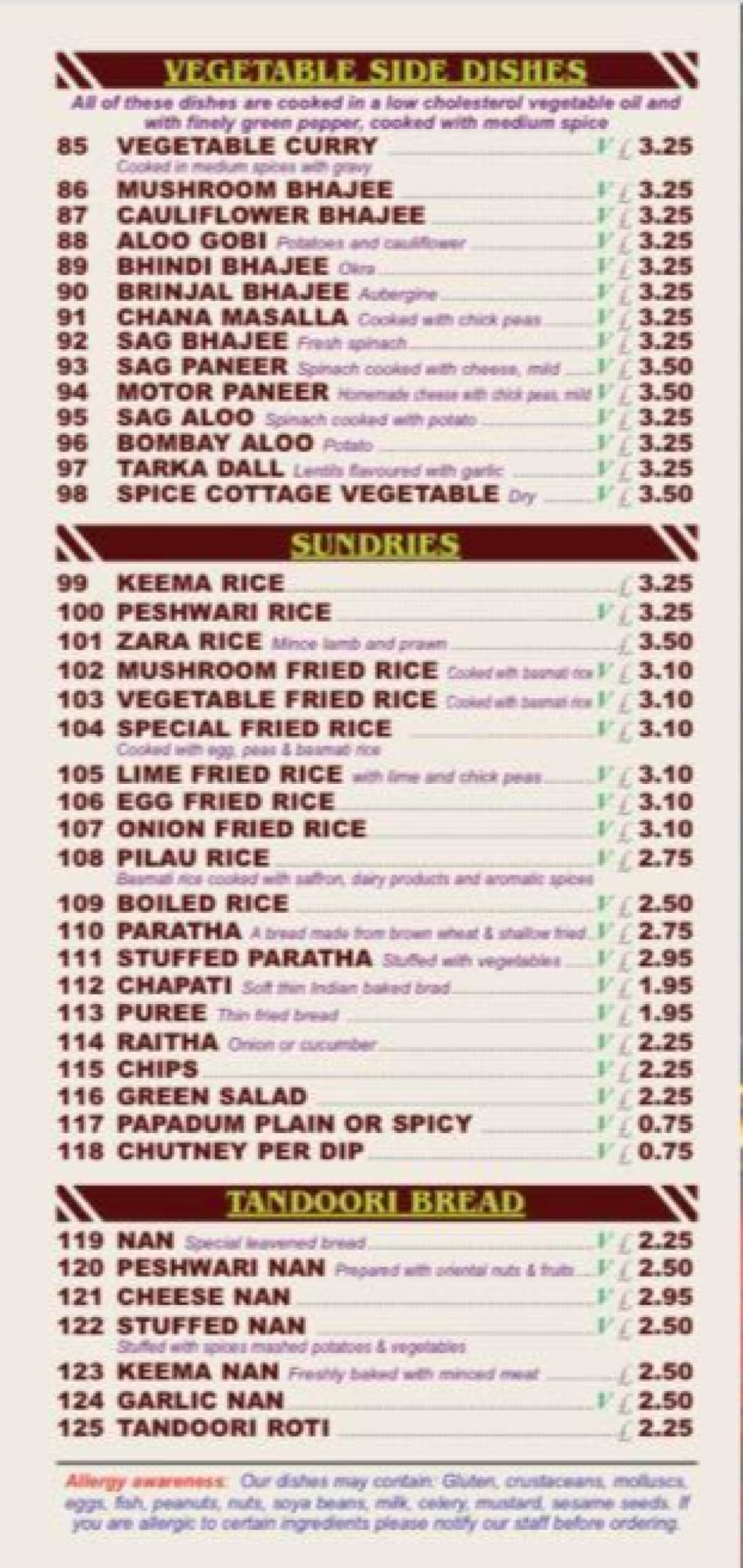Takeaway Restaurant Menu Page - Spice Cottage Indian & Nepalese restaurant - Diss