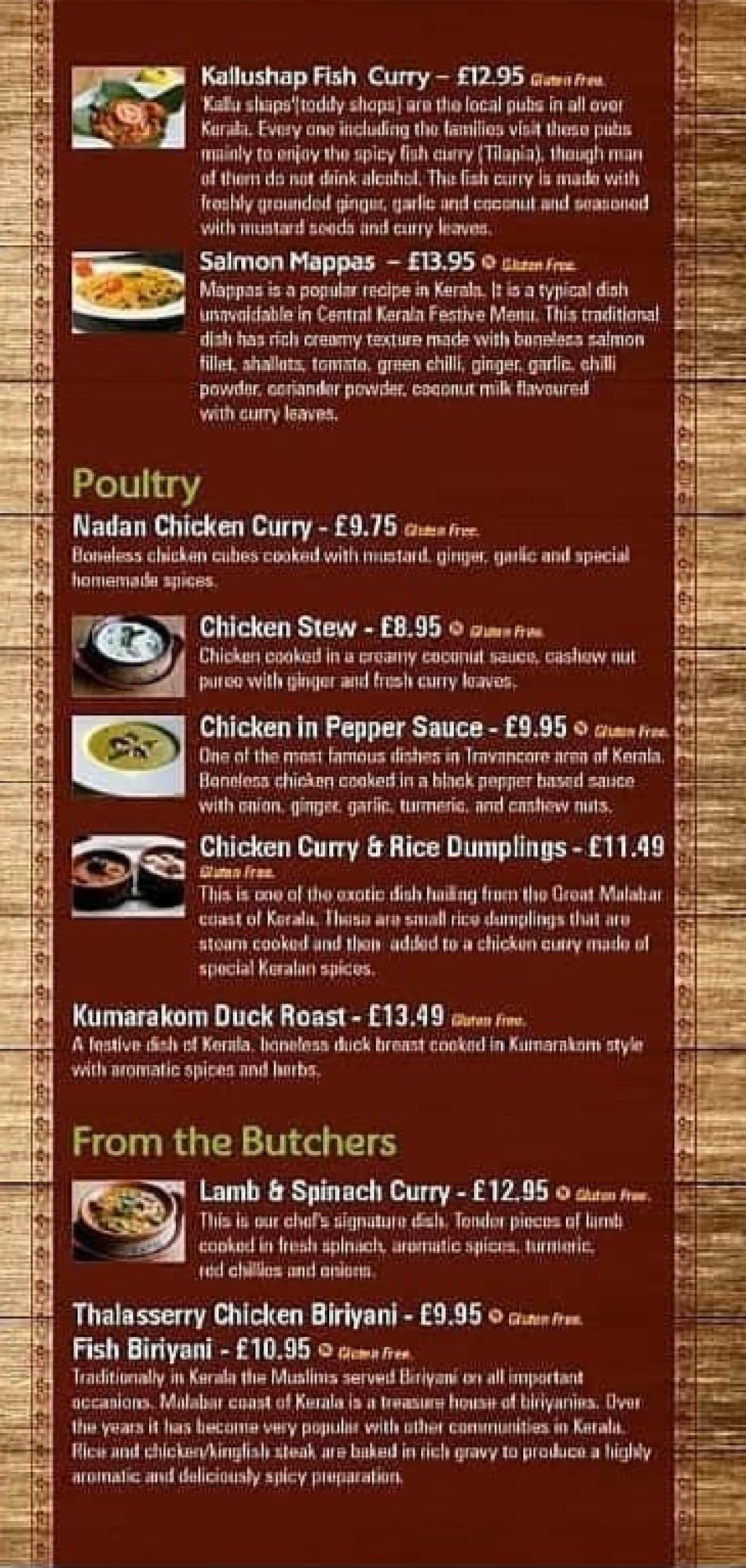 Takeaway Restaurant Menu Page - Kayal South Indian restaurant - Leicester