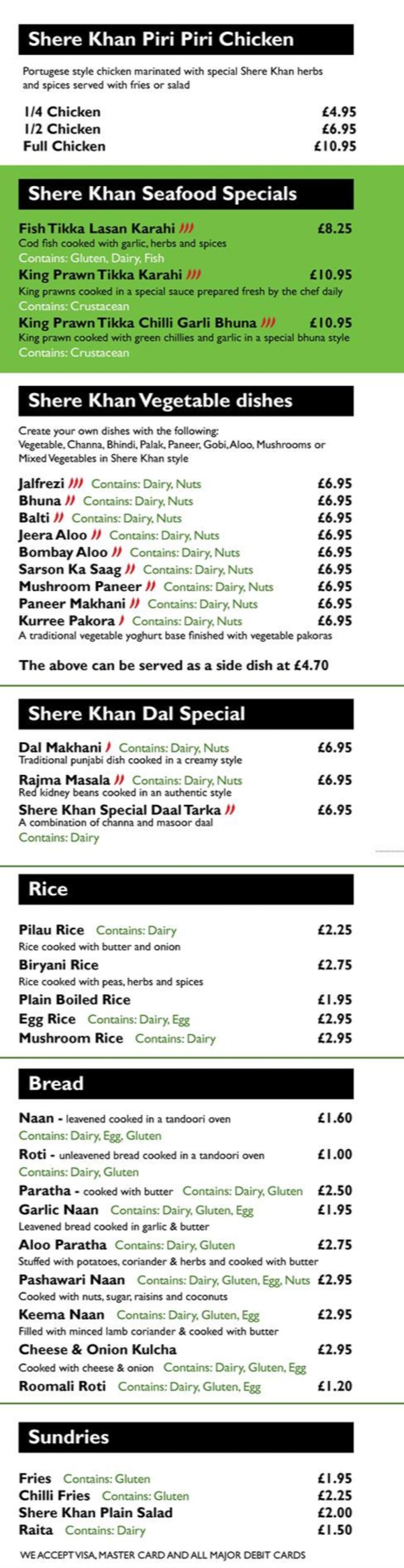 Takeaway Restaurant Menu Page - Shere Khans Pakistani restaurant - Birmingham